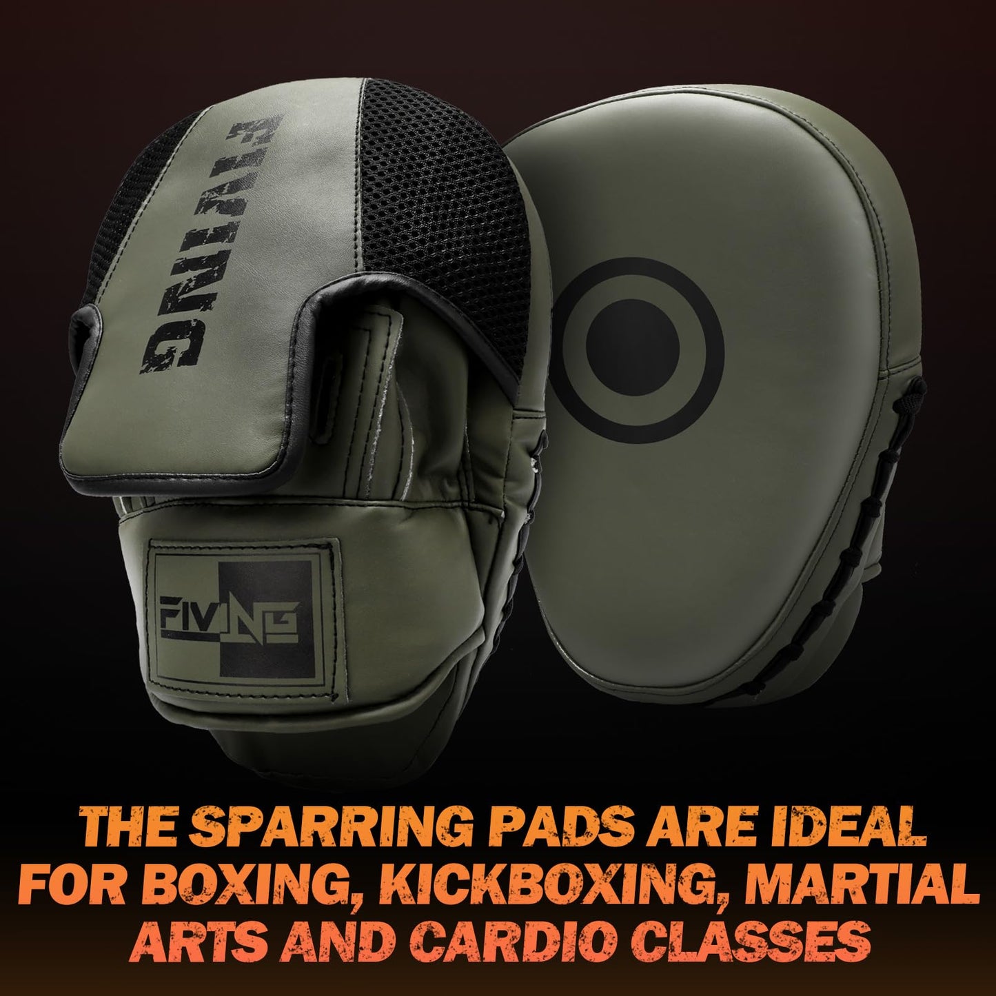 Boxing Pads for Men, Women, & Kids, Leather Focus Mitts for Martial Arts, Boxing Training, Curved Punch Mitts for Karate, Kickboxing,Muay Thai, Taekwondo Olive Green