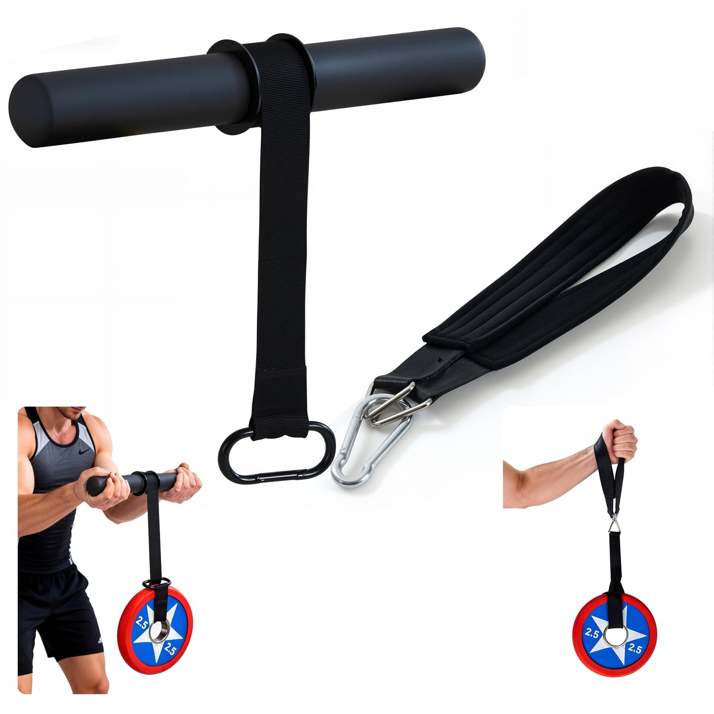 Wrist Roller Forearm Strengthener with Wrist Strap, Thick Carbon Steel Forearm Exerciser Grip Strength Trainer, 300 LB Nylon Webbing for Single-Arm Pull Training, Home Gym Wrist Trainer