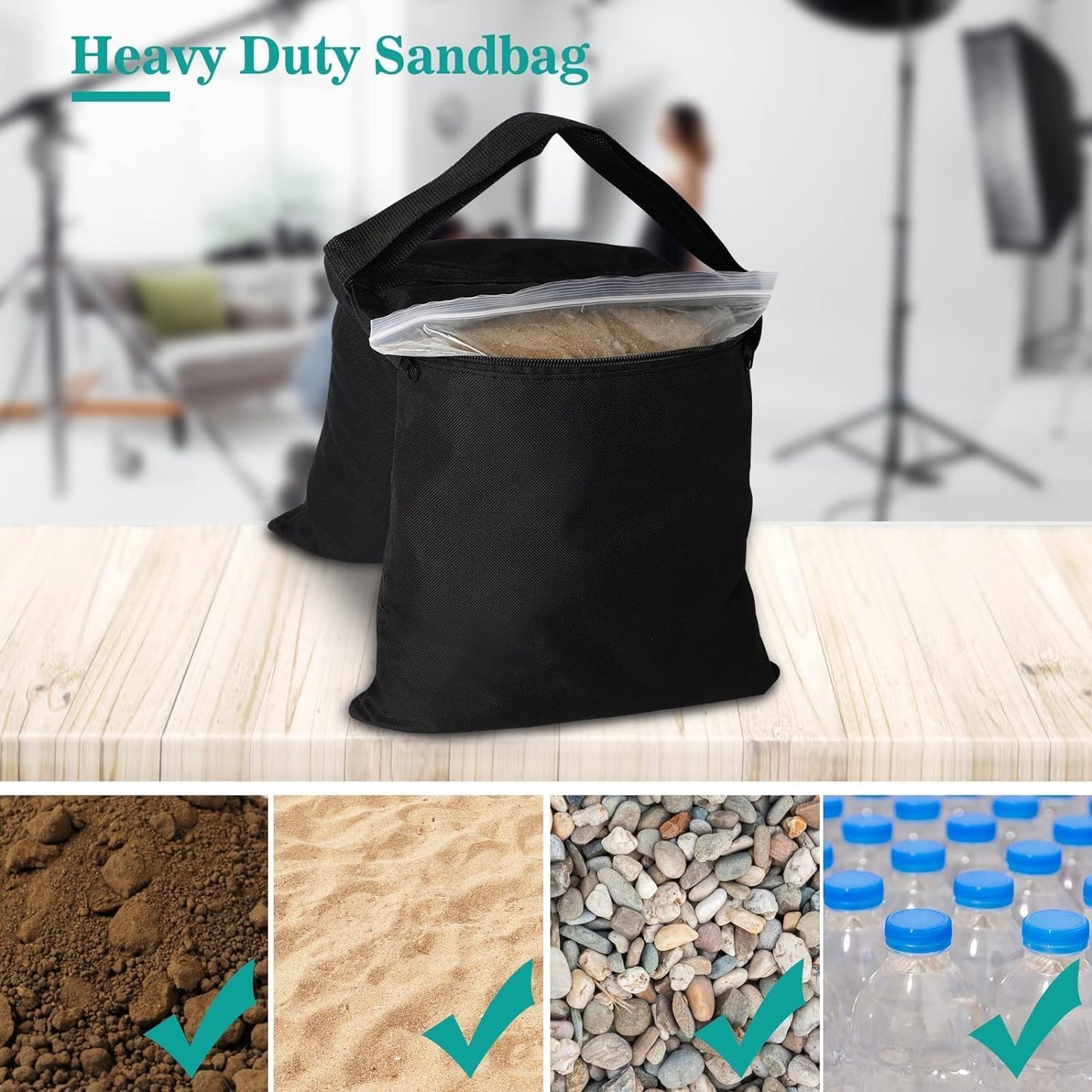 2 Packs Sandbags Weight Bags for Light Stand Photography Video Support, Heavy Duty Saddlebags for Backdrop Stand, Photo