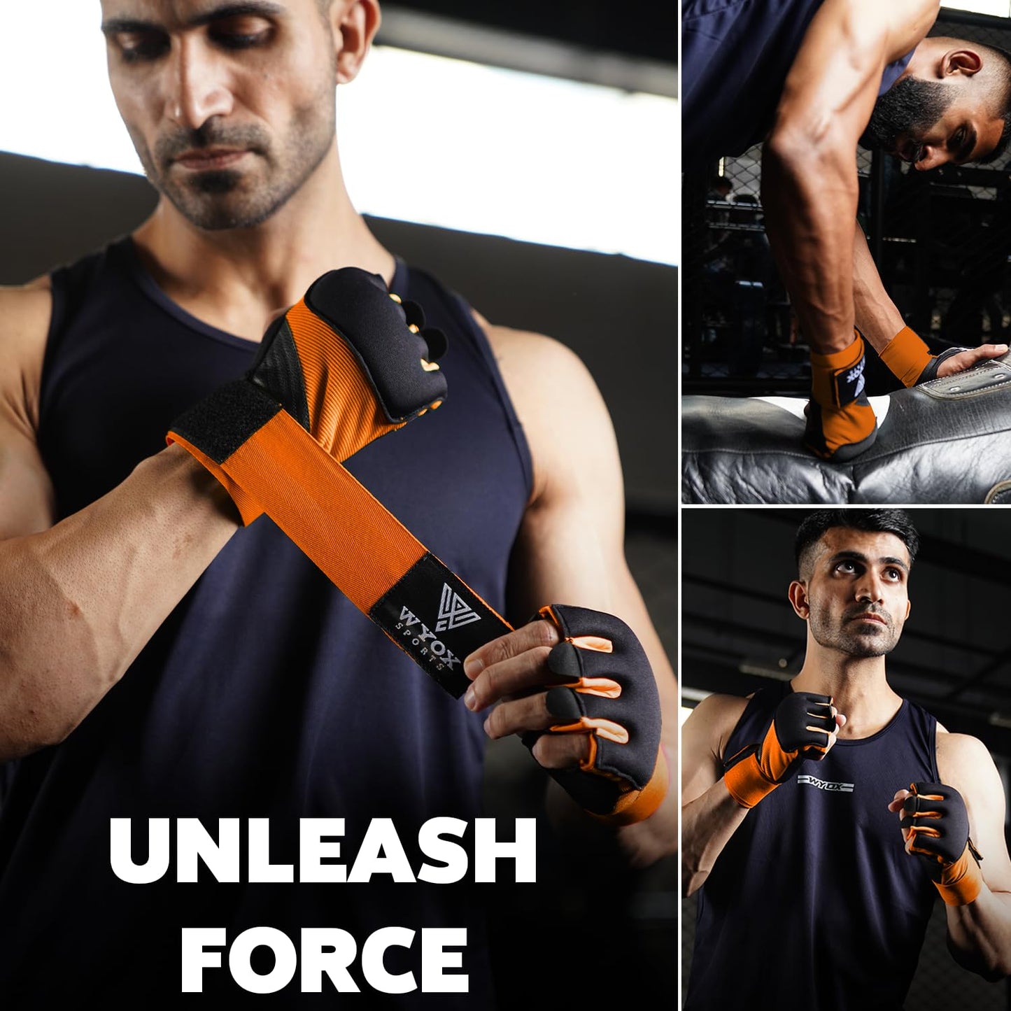 WYOX Gel Boxing Hand Wraps Inner Gloves for Men & Women, 80cm Quick Wrist Straps, Padded Knuckle Protection for Muay Thai Kickboxing, Hand Wraps for Boxing & Martial Arts (Orange, XS)