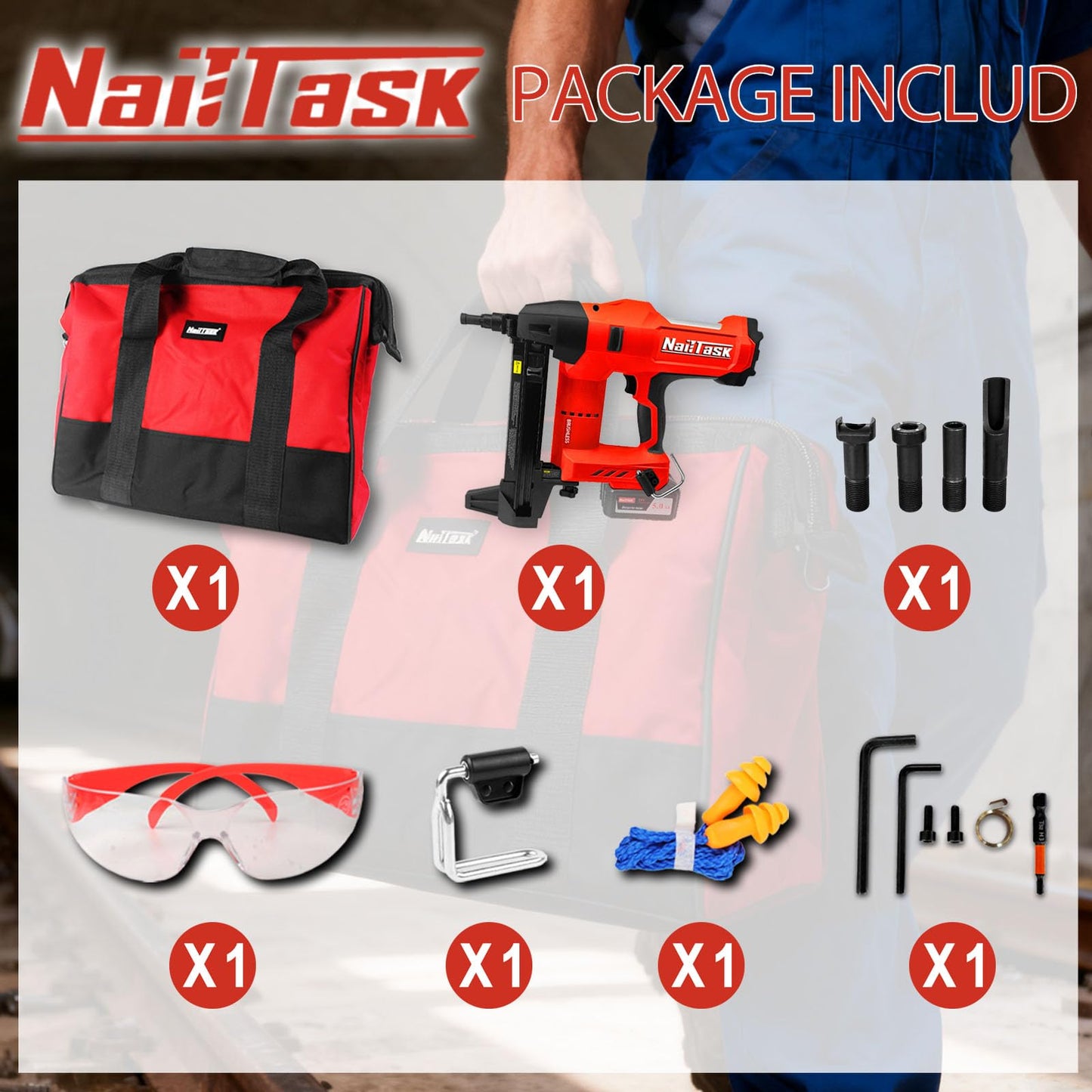 NailTask Cordless Electric Concrete Nail Gun 20V Power Pin Nailer Kit Fastener Machine Nailer Brushless Motor Tools (Without Battery) for Fastening Sheet Iron to Concrete Brick Wall Plumbing Work