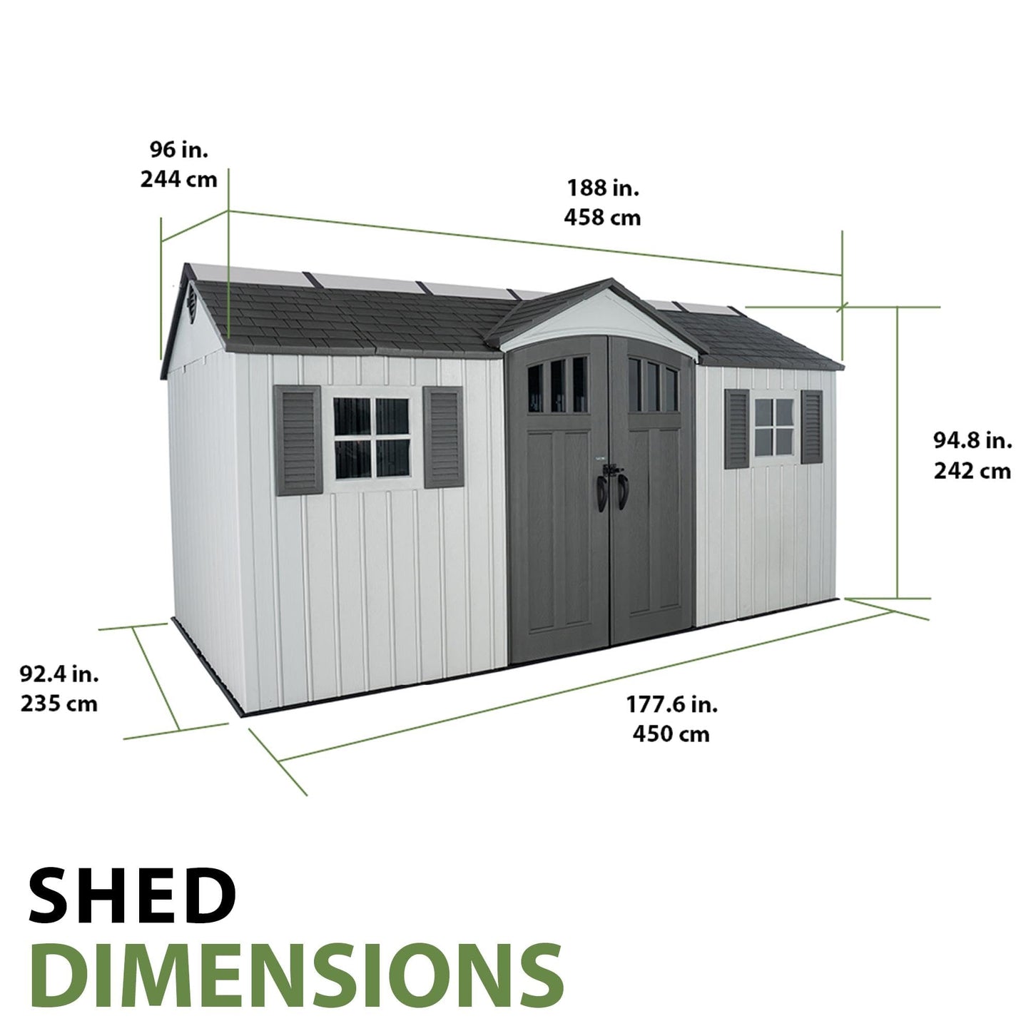 Lifetime Outdoor Storage Shed, 15x8 Ft, Gray, Resin Backyard Tool Shed with Lockable Doors and Weather-Resistant Panels