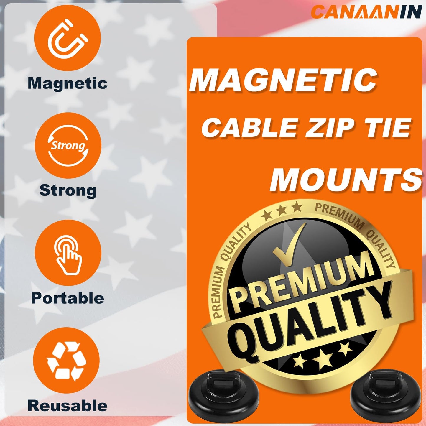 CANAANIN Magnet Zip Tie Mount Clips Magnetic Zip Ties Mount Base Holder Strong Wire Cable Holder Mount Wire Clips Management for Home Office Marine Electrical Wiring (D19 20 Pcs)