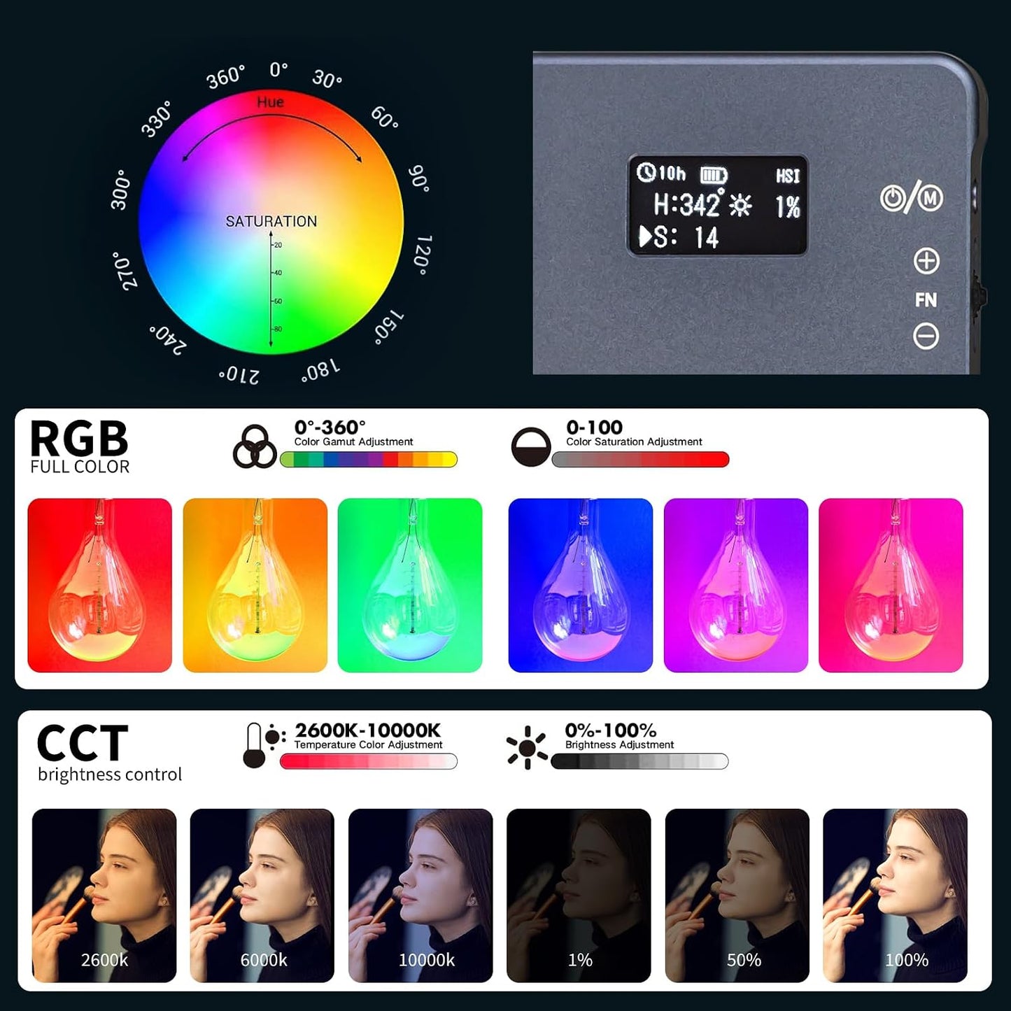 Nagnahz T12 Light,12W 2500-8000K, 4000mAh 21 96+, Pro RGB Video Portable LED Camera Light with Rechargeable Battery