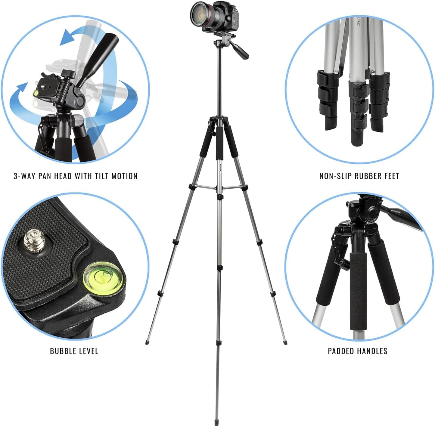 SSE 57-inch 3-Way Lightweight & Compact Design Tripod with Pan Head with Tilt Motion for Sony, Nikon, Canon, Olympus