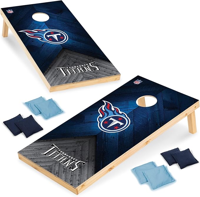NFL Football 2' x 4' Regulation Size Solid Wood Cornhole Set with Direct Print HD Team Graphics Great Gift for Any Football Fan! Bean Bag Toss Family Outdoor Game