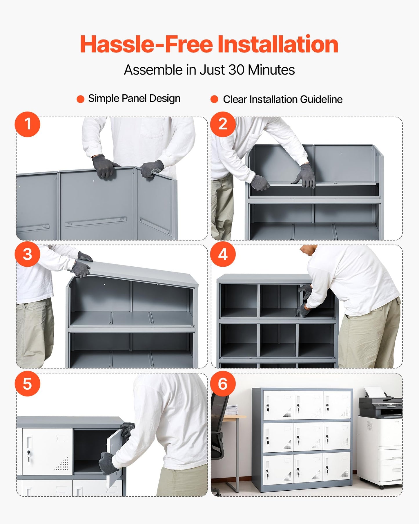 VEVOR 9 Doors Metal Locker for Employees, Steel Locking Storage Cabinet with Card Slot and Ventilation, 2 Keys for Each Door, Employee Lockers for Office, School, Gym, Home, Easy Assembly, Gray