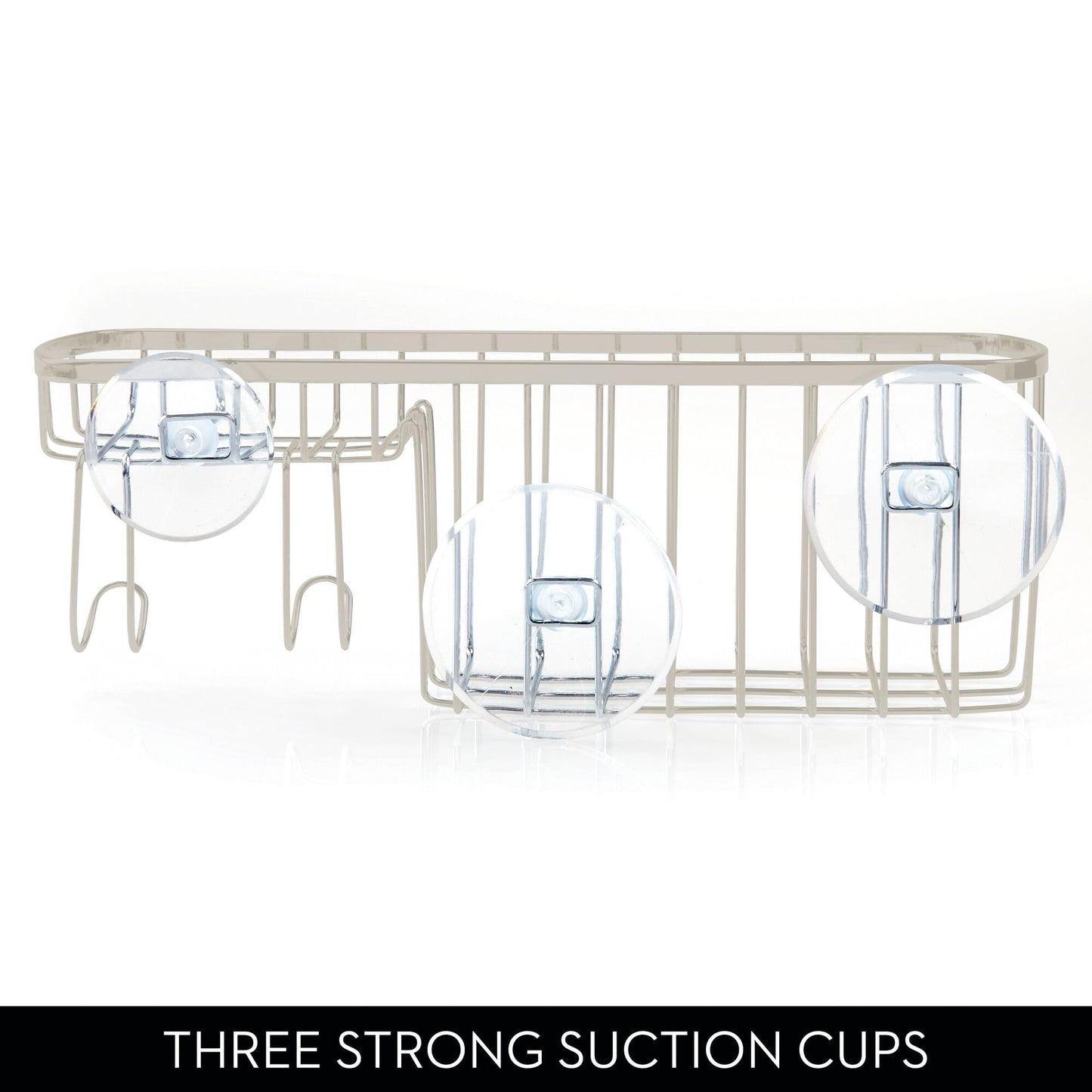 iDesign Suction Shower Basket with Soap Dish and Hooks– Gia Collection - Satin