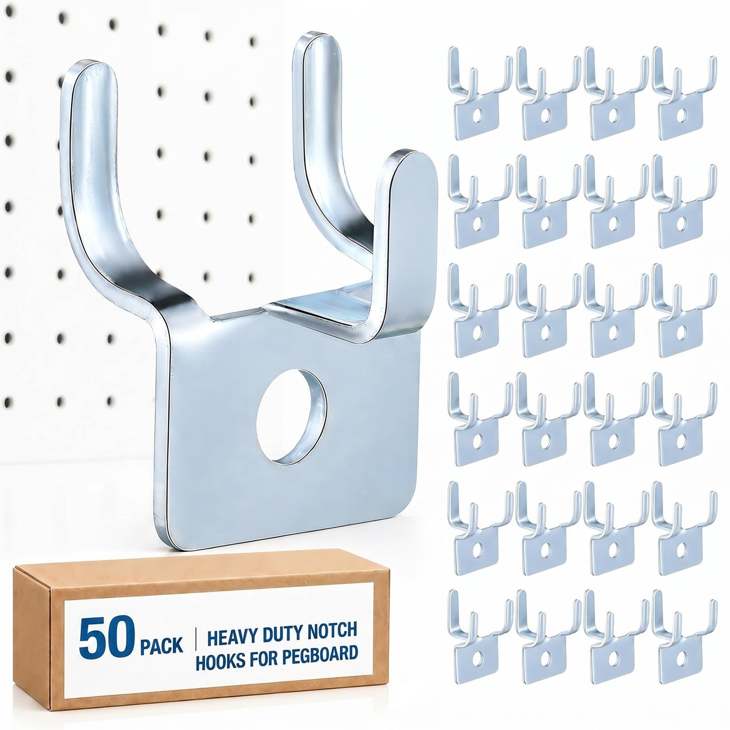 Tandefio Pegboard Hooks Metal Prong Hook Peg Board for Hanging Hangers for Wall Picture Jewelry Display Tool(Silver,50 Pcs)