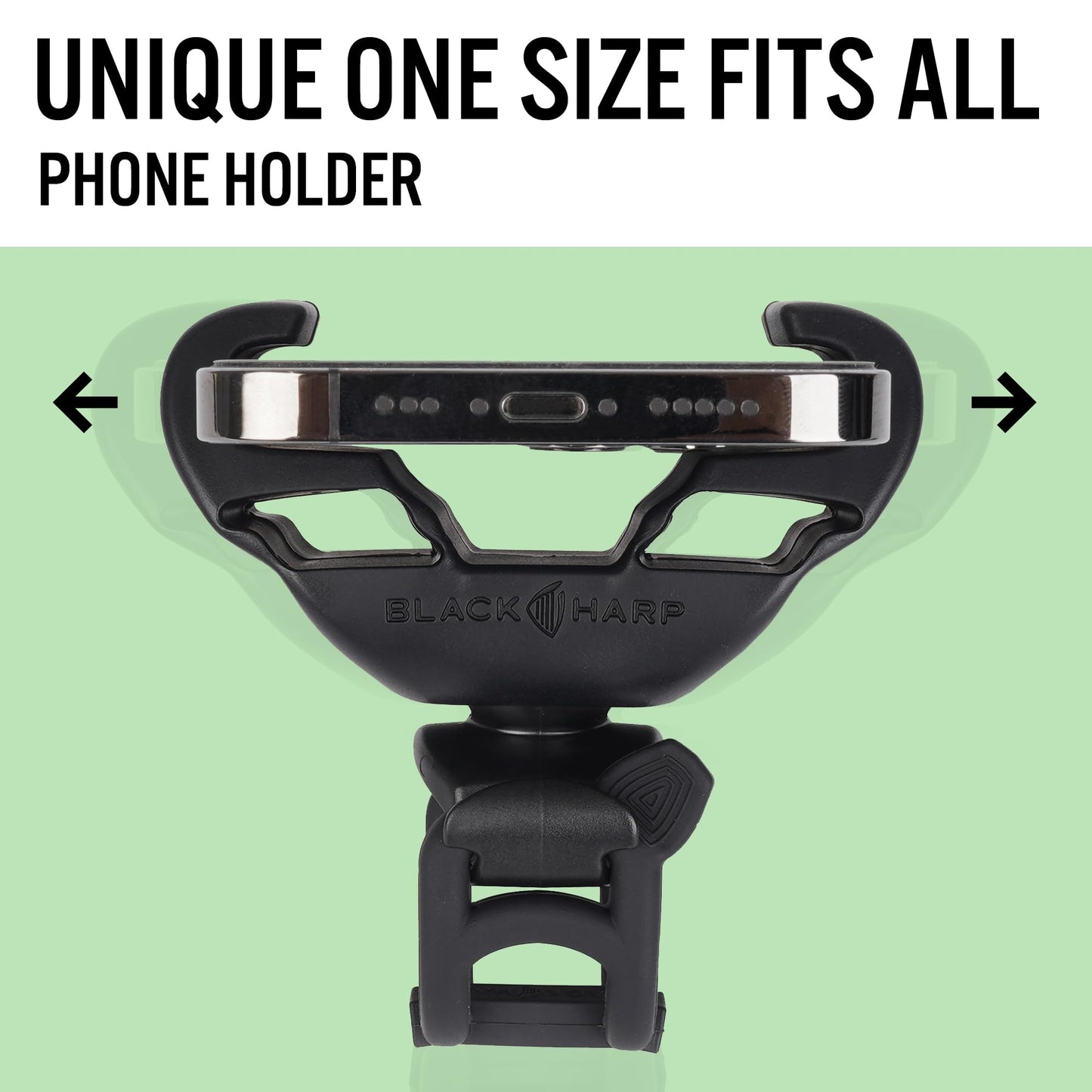 Black Harp Golf Push Cart Phone Holder - Silicone Phone Mount Compatible with Clicgear, Sun Mountain, Caddytek, Rovic, Caddy, Bag Boy & More- Golf Push Cart Accessories for Cell Phones