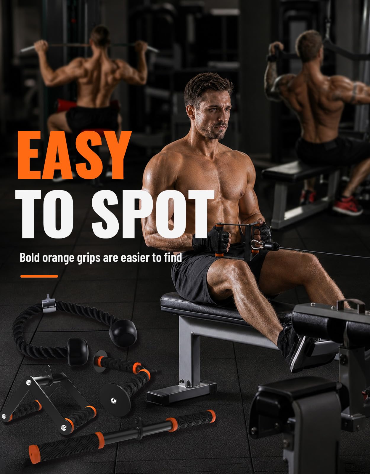 Fitarc Cable Machine Attachment Set for Gym & Home Workouts, Lat Pulldown Attachments with Non-Slip Grips, Orange