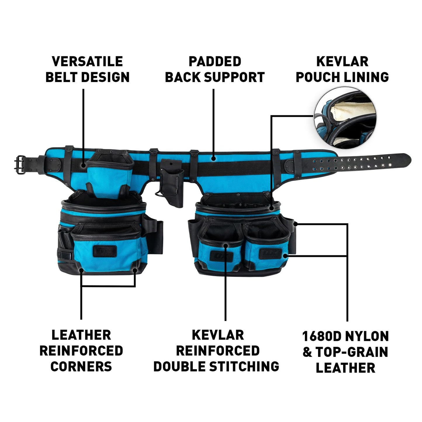 OX Tools Leather & Nylon Memory Foam Padded Straps Tool Belt for Men, Top Grain Leather & Kevlar Reinforcements Construction Rig, Perfect for Carpenters, Farmers, Electricians and Construction Worker