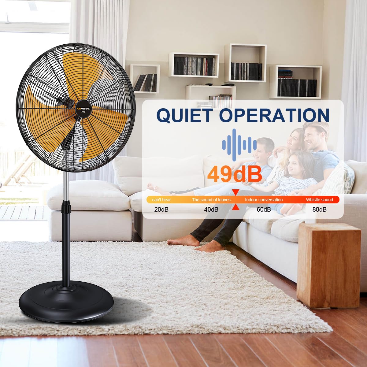 AIRWIZARD Pro Series 20 inch Oscillating High Velocity Pedestal Fan, 6000 CFM Industrial Metal Commercial Standing Fan with Aluminum Blades, 3 Speeds, Adjustable Height and Tilt, for Garage, Shop