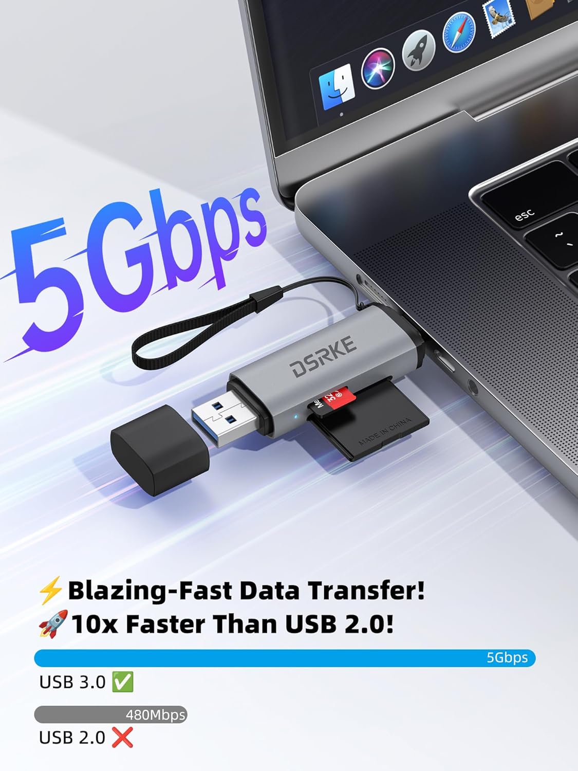 DSRKE 3.0 17/16/15, SD Card Reader, USB & USB C Dual Slots to Micro SD Card Adapter, Memory Card Reader for SD