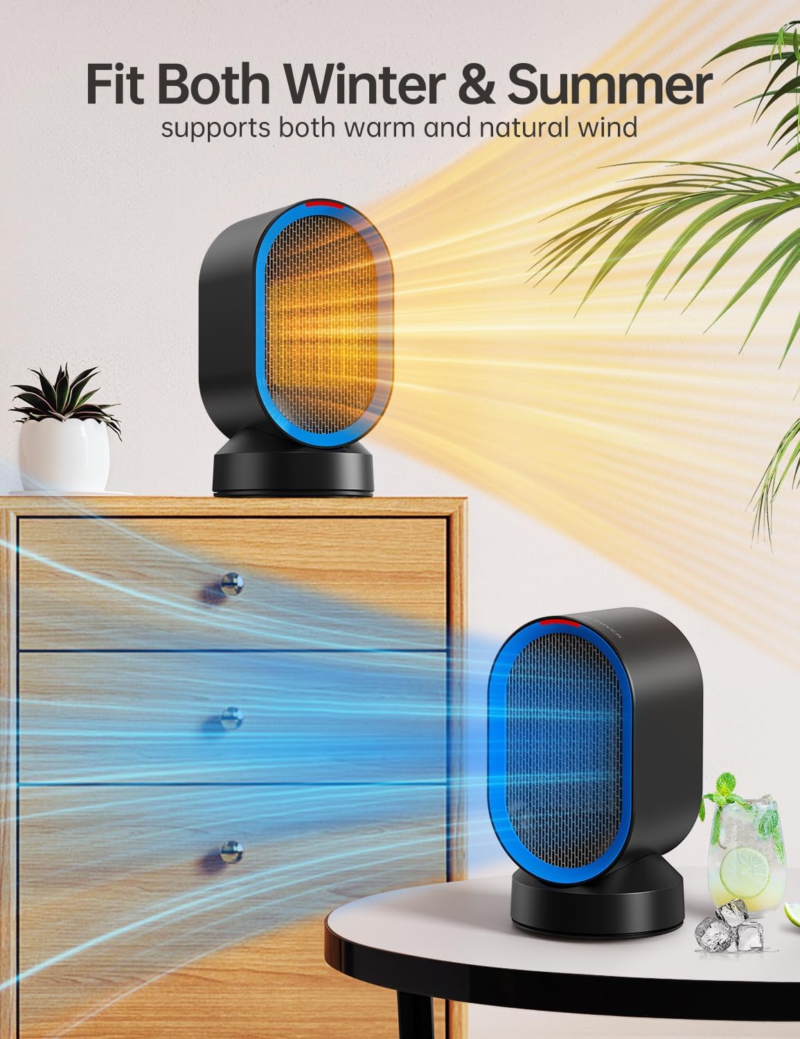 TABYIK Electric Space Heater - 45° Oscillating Portable Heater for Home & Office | Compact Black Design