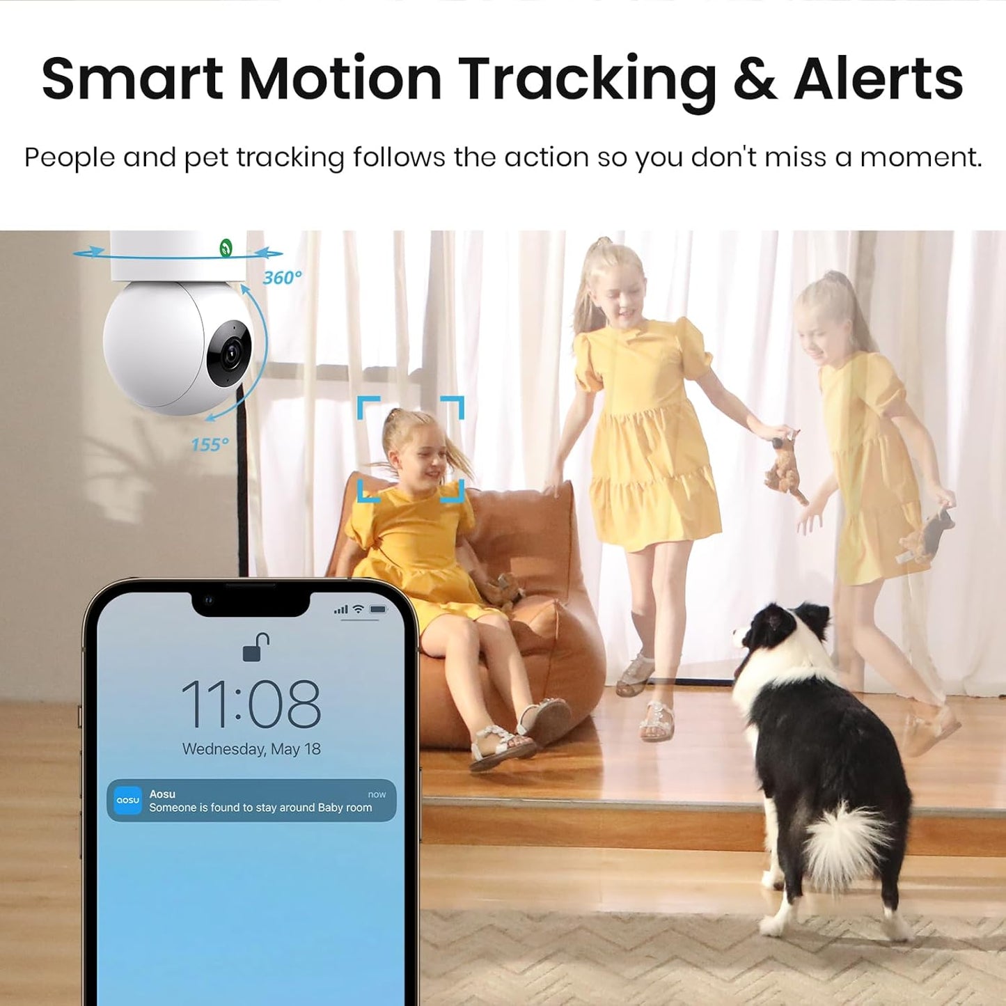 aosu 2K 360-Degree 2.4 Security Camera Indoor, Baby Monitor Pet Camera for Home Security with GHz Wi-Fi Router