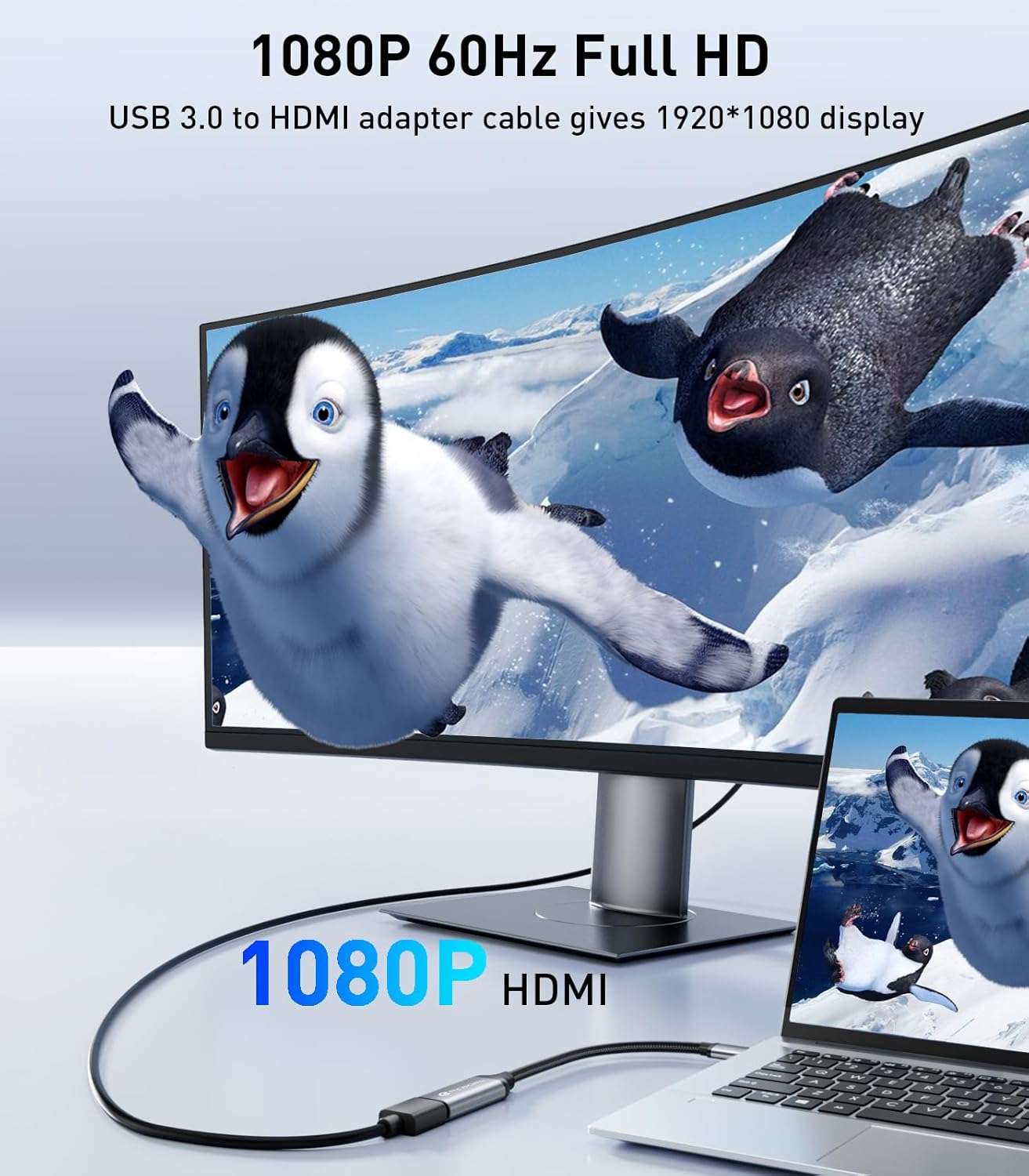 Reborn 1080P@60Hz 3.0 7/8/10/11 USB to HDMI Adapter, USB Male to HDMI Female Multi-Display Cable Converter Suitable