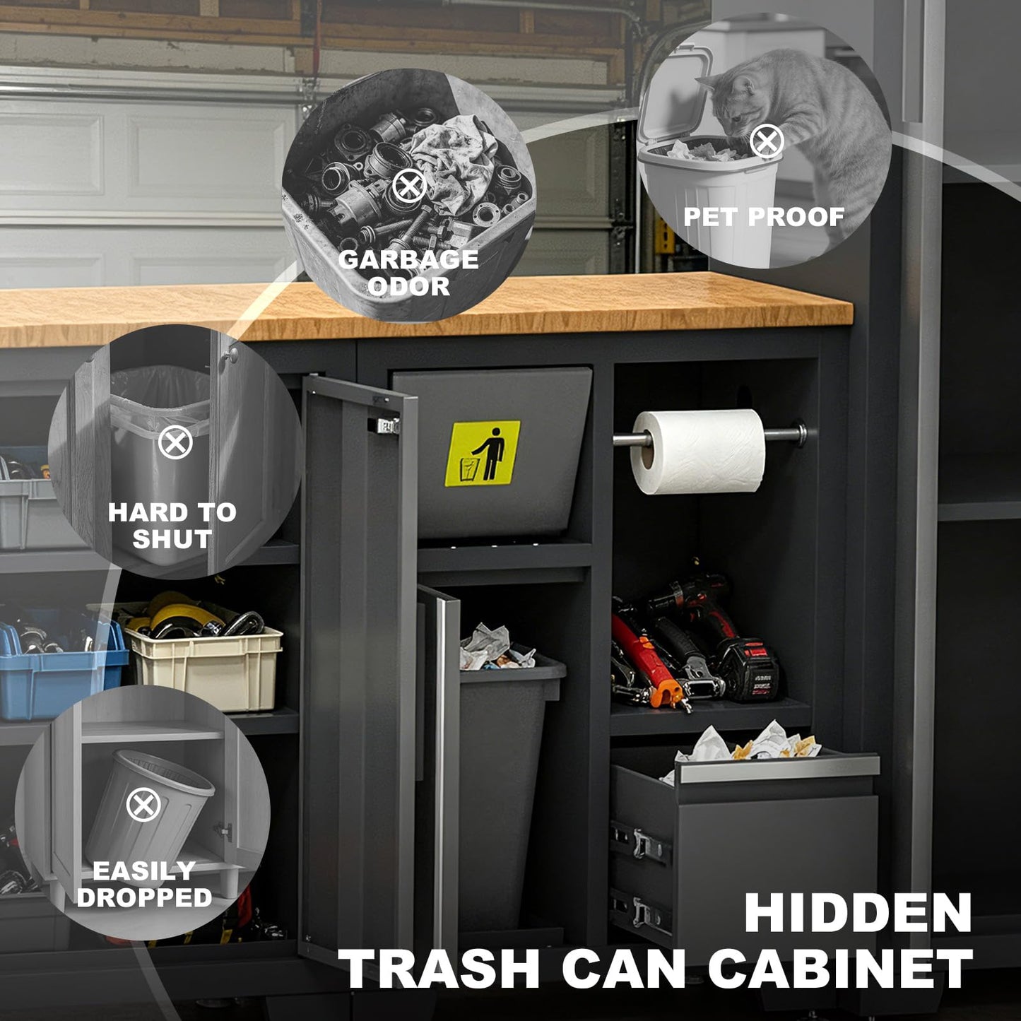 Torin Garage Cabinets Storage System, 9-Pcs Included Steel Cabinets Drawers Rolling Chest and Trash Can Cabinet, Locked Storage Cabinet, Perfect for Organizing Garage and Tools