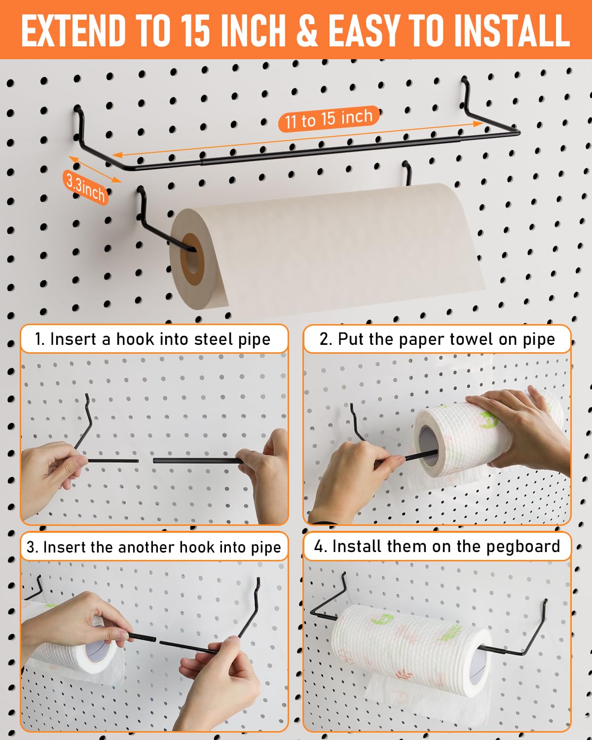 INCLY 276PCS Extra Thick Pegboard Accessories Organizer Kit for 1/4 Inch Pegboard, Heavy Duty Black Peg Board Hook Assortment with Bins, Paper Towel Holder for Hanging Storage, Garage Wall Attachments