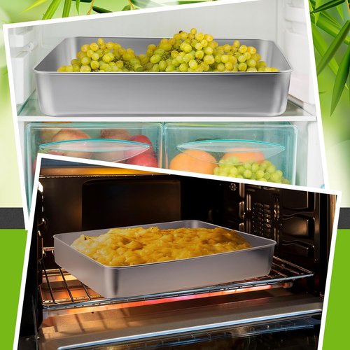 Funnymoom Stainless Steel Cake Pan Set - 11 x 13 Inch Rectangle Bakeware with Lid | Dishwasher Safe