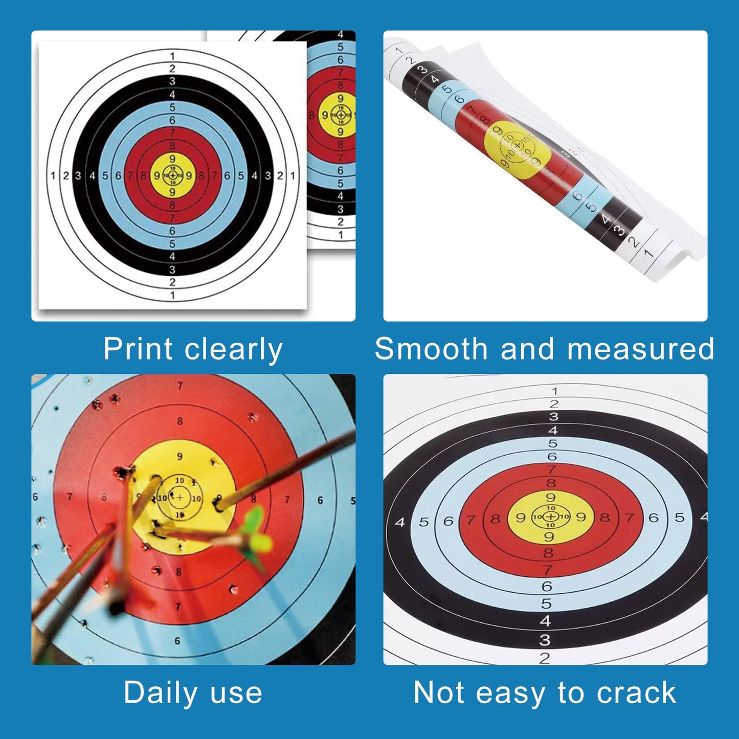 KURUGEILI 20pcs Targets Paper Standard Archery 31.5inch/80cm 10 Ring Bow with 4pcs Arrow Targets Face Pins for Archery & Hunting Practice Shooting