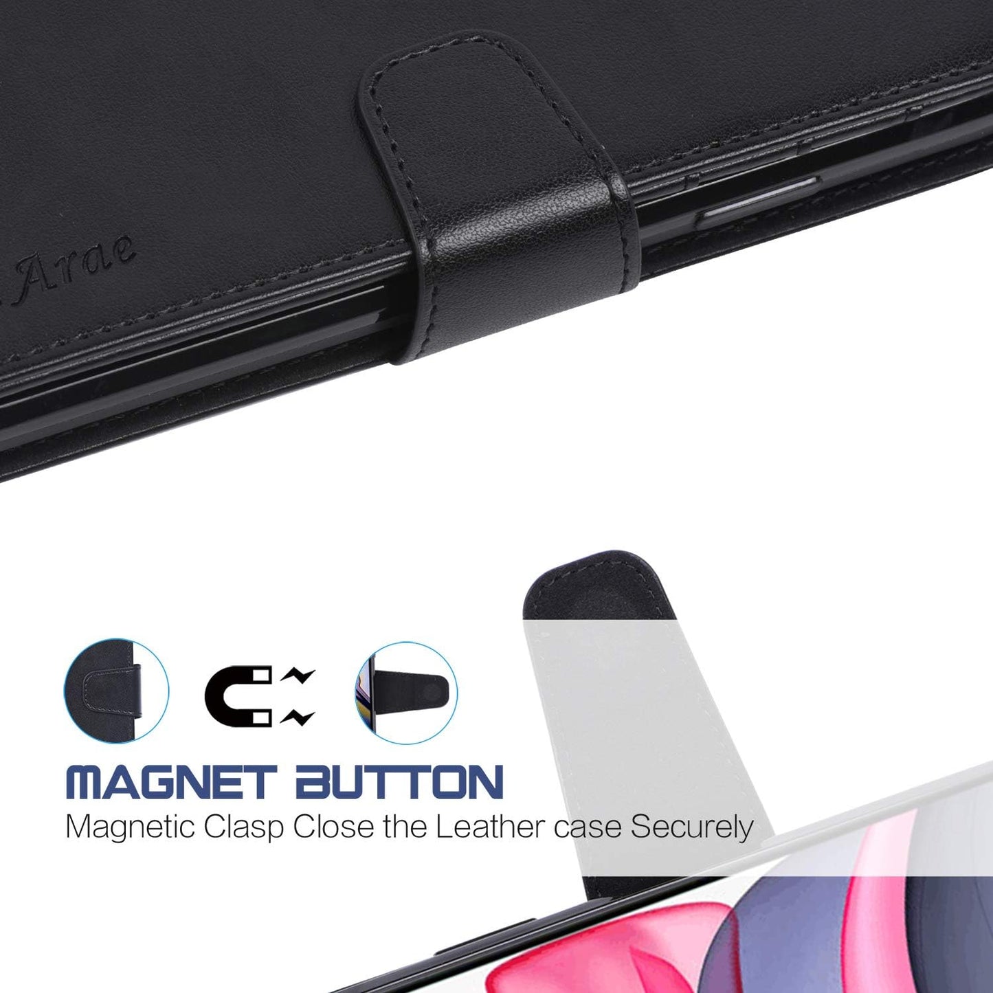 Arae 11 [4-Slots] 11 6.1 inch Case for iPhone Wallet Case Cover with Card Holder PU Leather with Wrist Strap