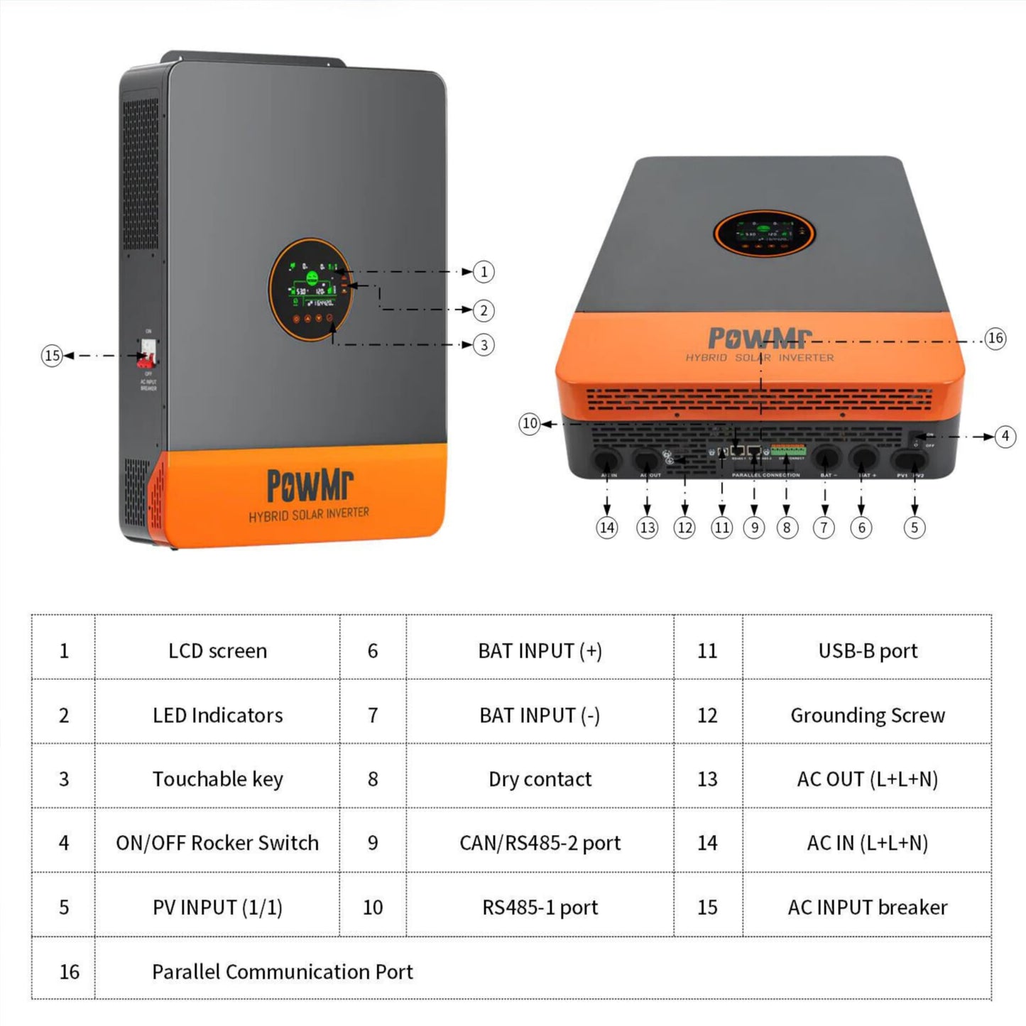 PowMr 10000W Hybrid Solar Inverter, 48V DC to 110V/240V AC Split Phase Inverter with 200A MPPT Controller, Max PV Input 11KW, 500VDC, Supports Up to 6 in Parallel, for Lead Acid Lithium Battery