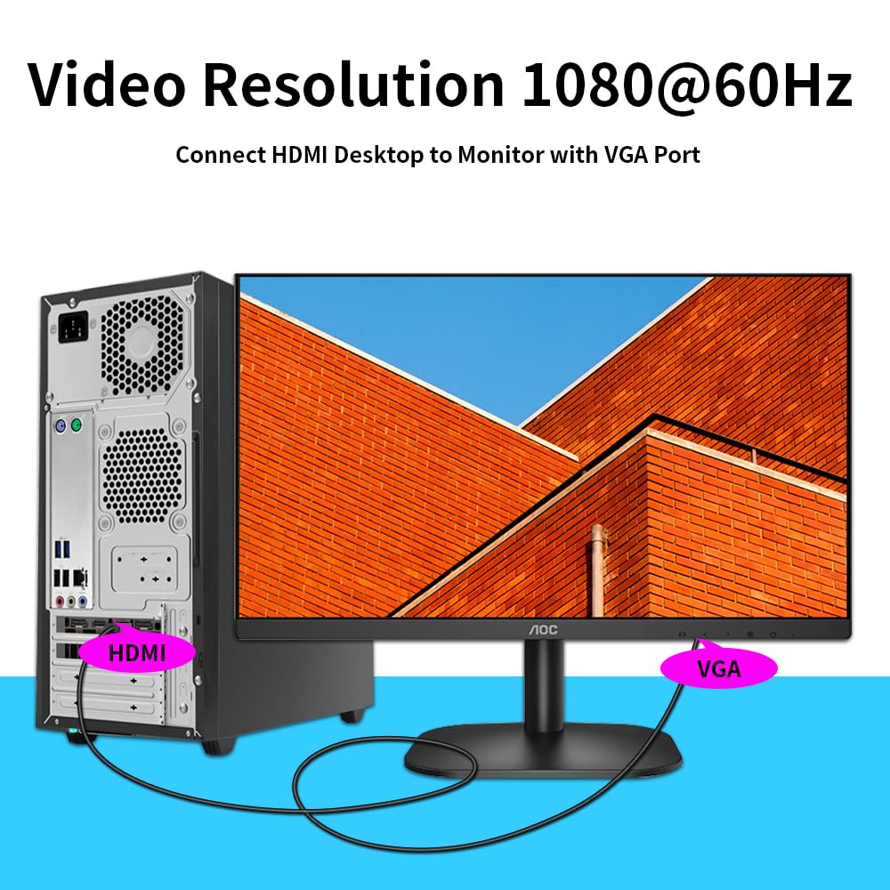 (50ft) HDMI to VGA Cable, Uni-Directional HDMI Computer to VGA Monitor Cable