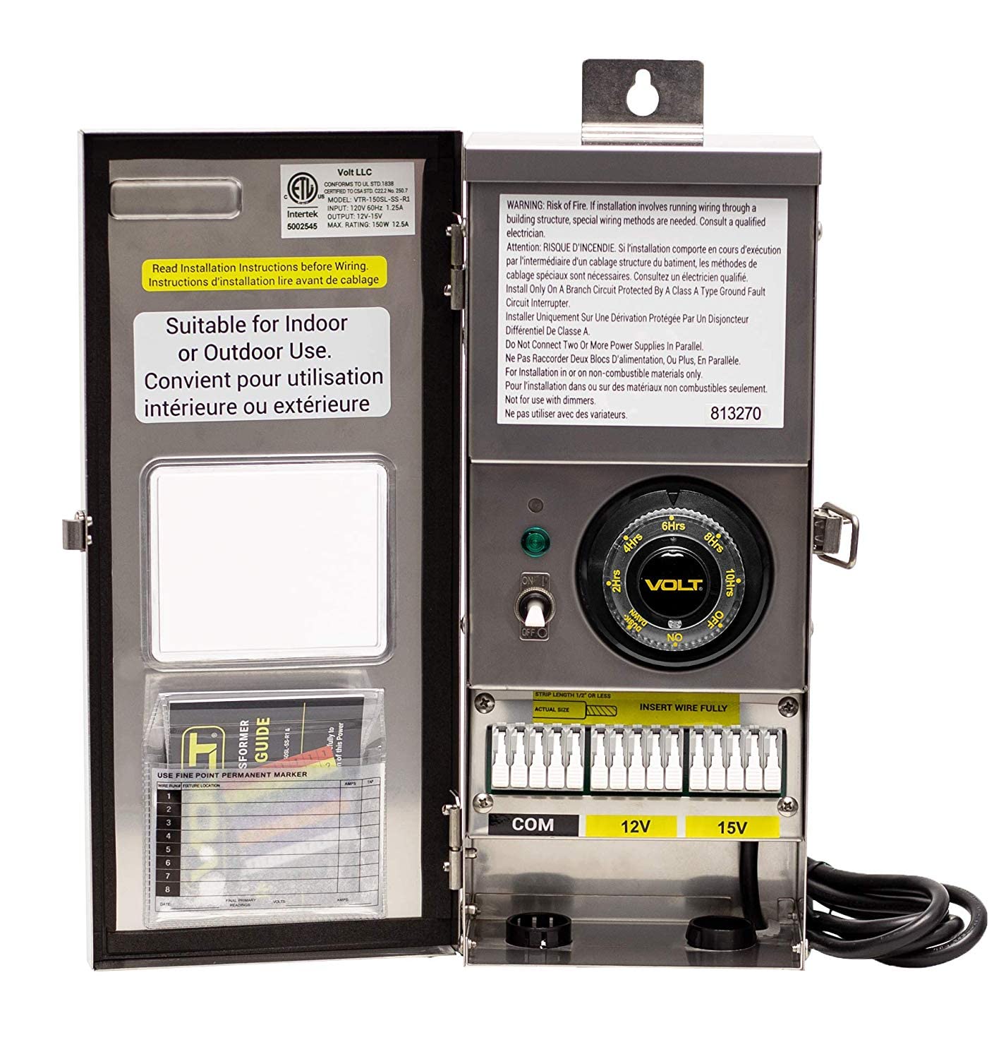 VOLT 150W Slim Line Low Voltage Transformer (12V/15V) with Timer/Photocell for LED Landscape Lighting