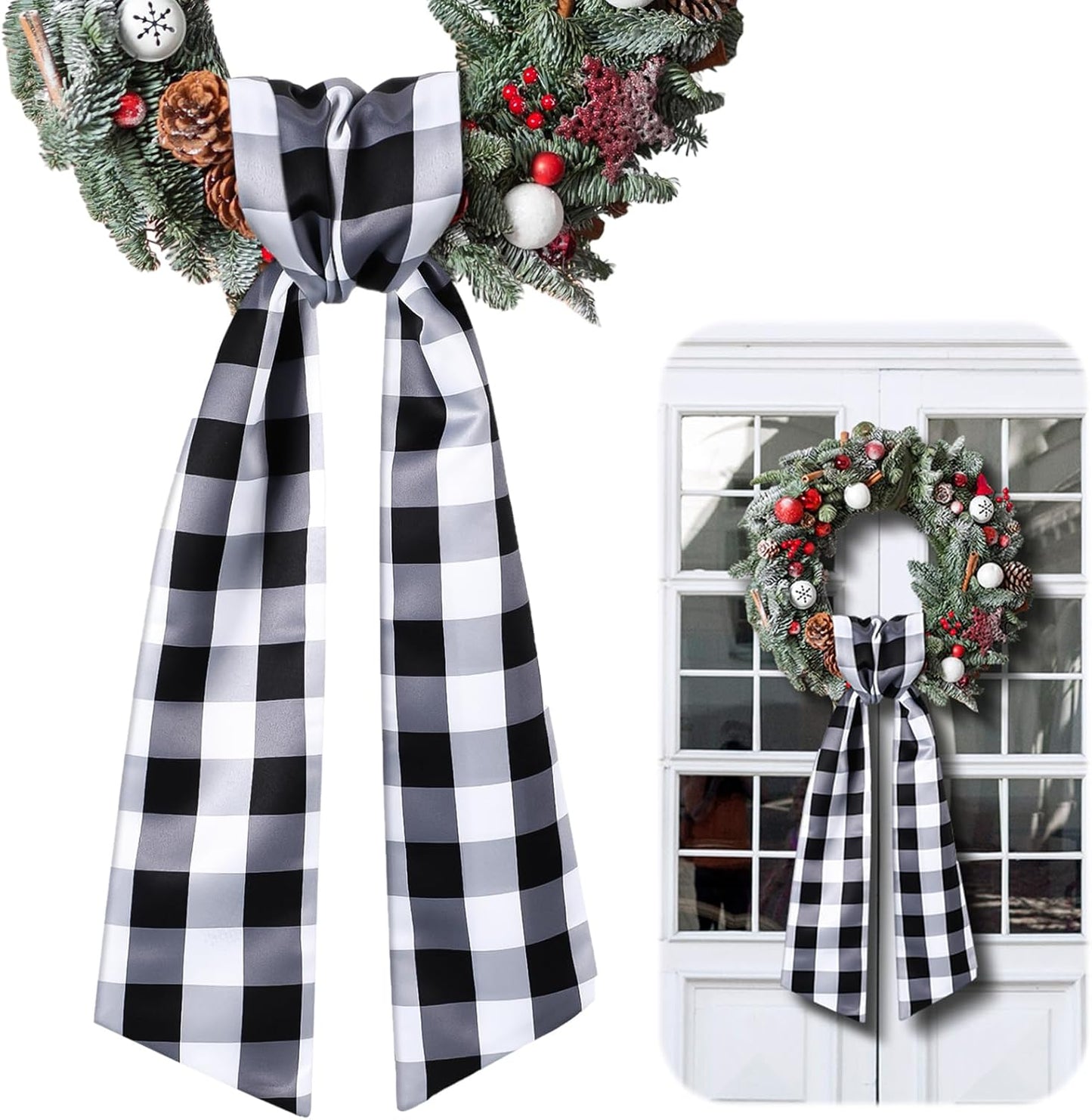 VitalCozy Wreath Sash - Satin Ribbon for Embroidery Monogram Garland | Plaid Design for Indoor/Outdoor Decor