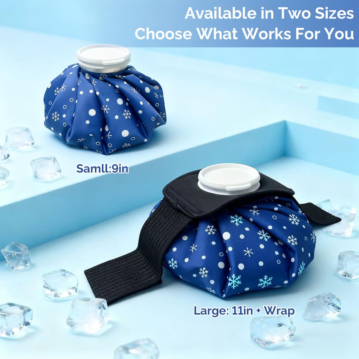 BrtProms Reusable Ice Pack for Injuries, 11 Inch Ice Bag with Wrap, Snowflake Design Hot & Cold Therapy Pack, Leak-Proof Cold Bag for Muscle, Joint Pain & Swelling, First Aid, Sports & Home Use