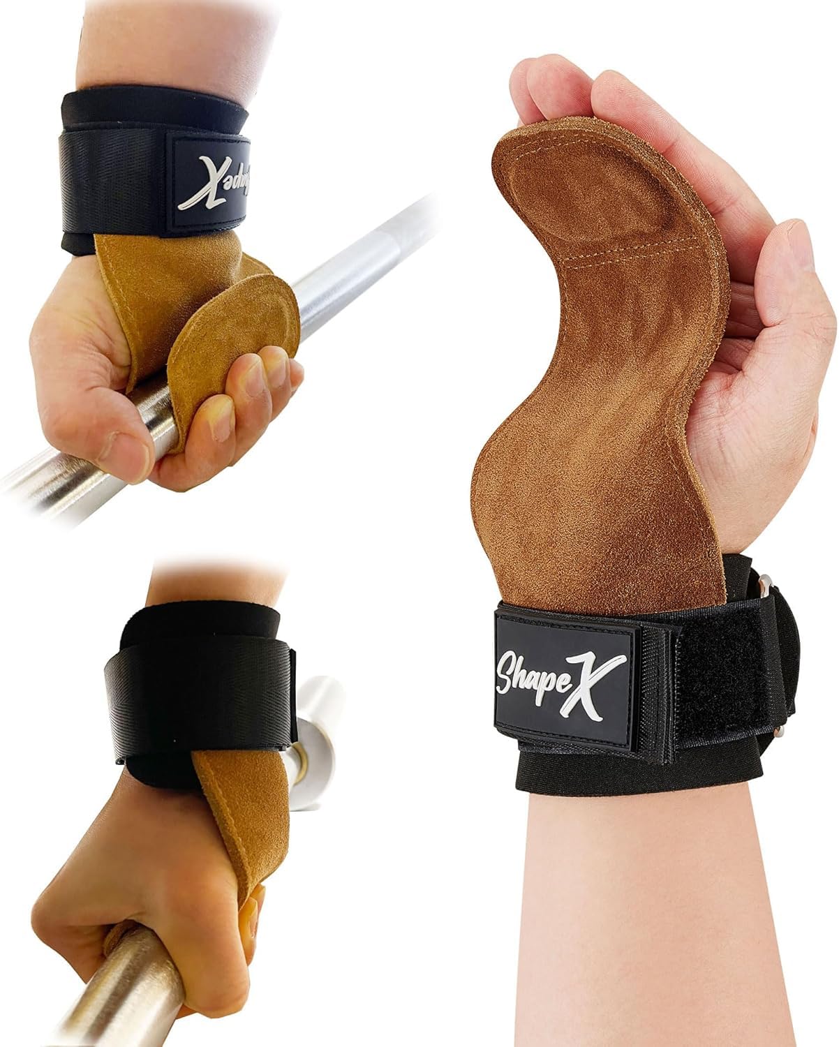 ShapeX Pull up Hand Grip for Men and Women - Weight Lifting Straps for Deadlift - Replacement for Versa, Crossfit Grips - Gym Hand Strap for Excercise and Gymnastics