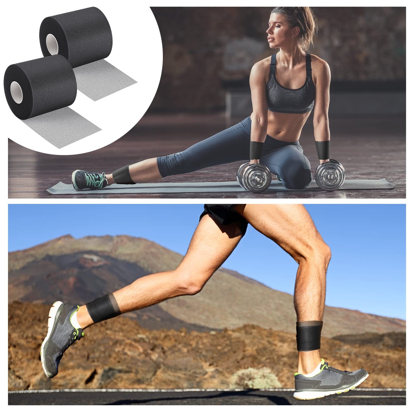 Nuanchu 12 Pcs Pre Wrap Athletic Tape, 2.75inch x 30 Yards Foam Sport Underwrap Tapes Prewrap Tape for Hair Wrists Hands Ankles Knees Women Man Hiking Running(Black)