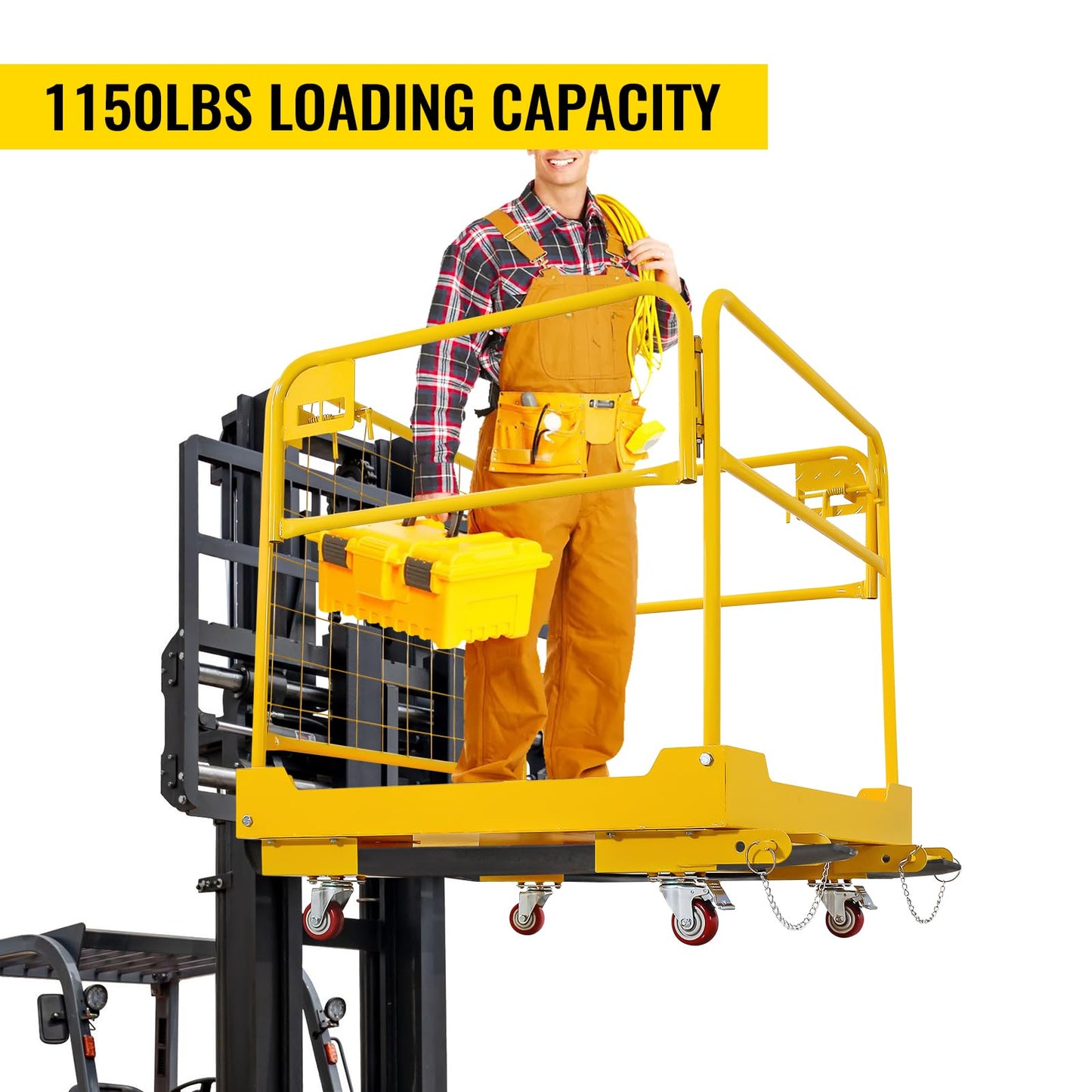 Migoda Forklift Safety Cage 36 x 36 inches, 1200 lbs Capacity Man Basket, Folding Work Platform with 4 Wheels, Collapsible Cage Lift Basket for Aerial Jobs