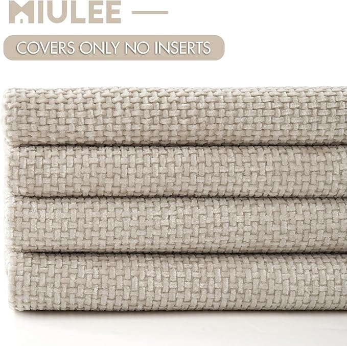 MIULEE Pack of 4 Couch Throw Pillow Covers 22x22 Inch Cream Soft Decorative Chenille Pillow Covers Farmhouse Accent Cushion Covers for Boho Spring Home Decor Sofa Bedroom Living Room