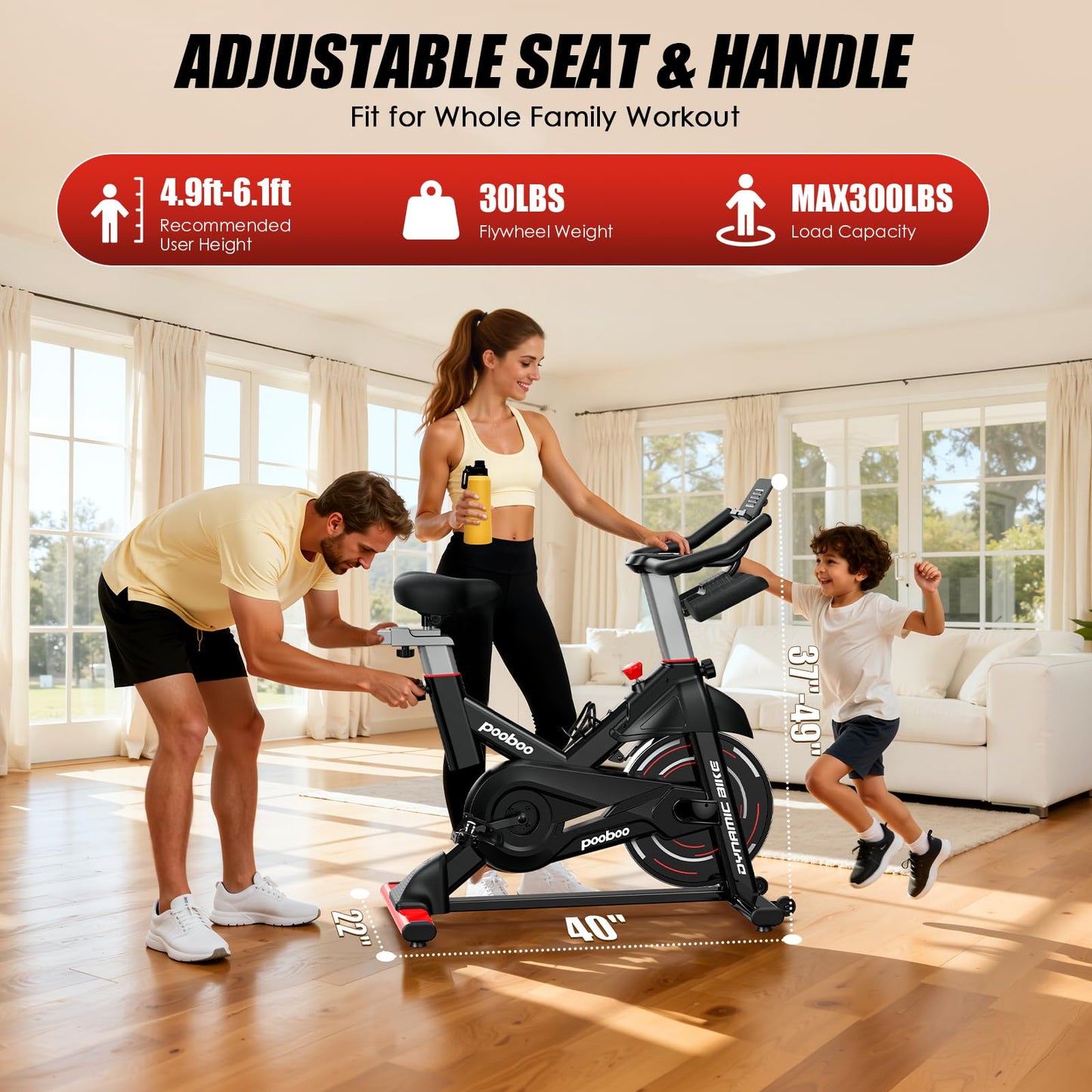pooboo Exercise Bike,Stationary Bike for Home with Exclusive App,Magnetic Indoor Cycling Bike with 350 lb Weight Capacity,Tablet Mount,LED Display and Fitness Courses for Weight Loss,Low Noise
