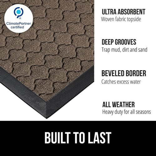 GORILLA GRIP Waterproof All-Season WeatherMAX Doormat - 34x58 Natural Rubber, Stain & Fade Resistant, Easy Clean Latte Quatrefoil