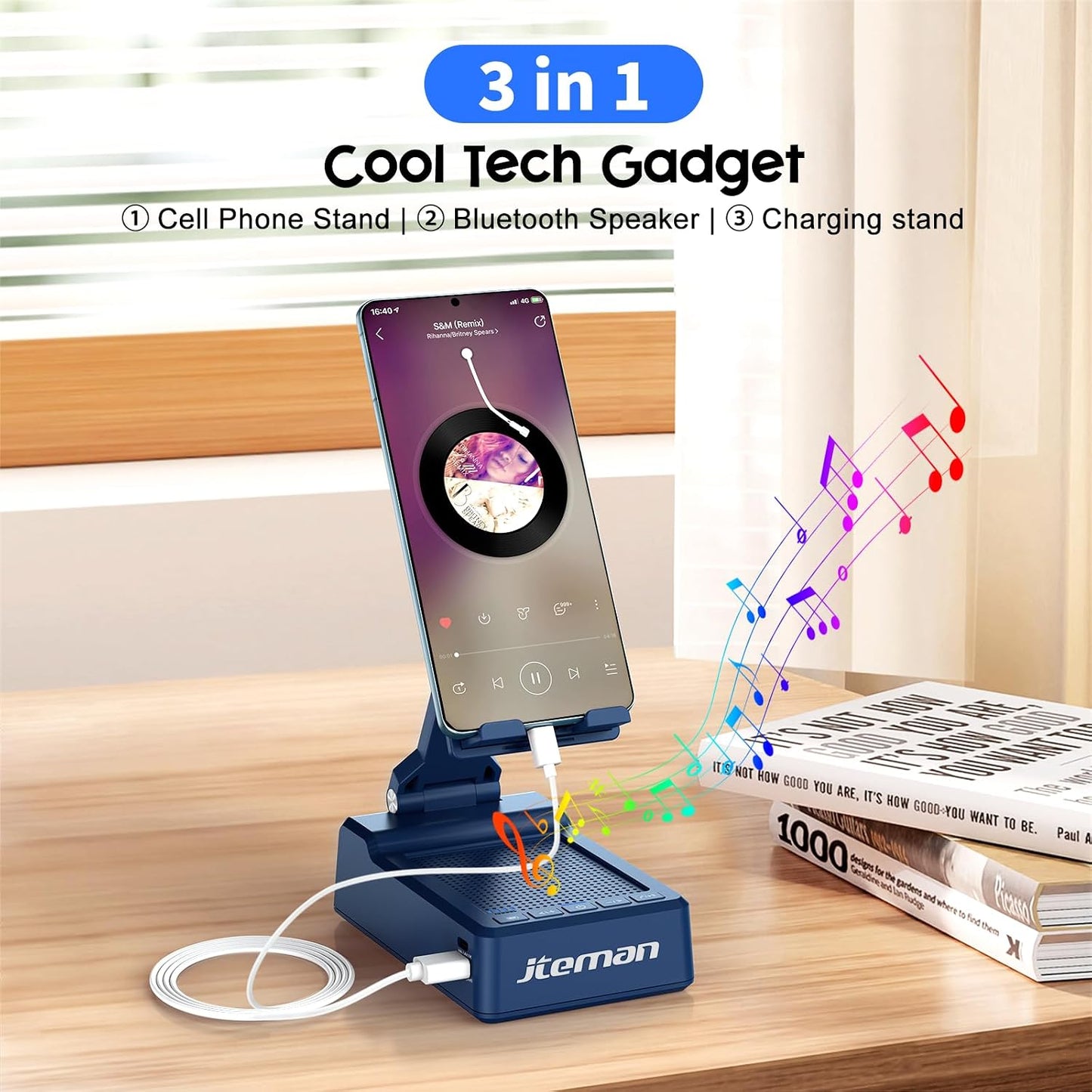 JTEMAN Gifts for Men Women,Cell Phone Stand with Bluetooth Speaker,Cool Tech Gadgets,Unique Birthday Gifts for Men