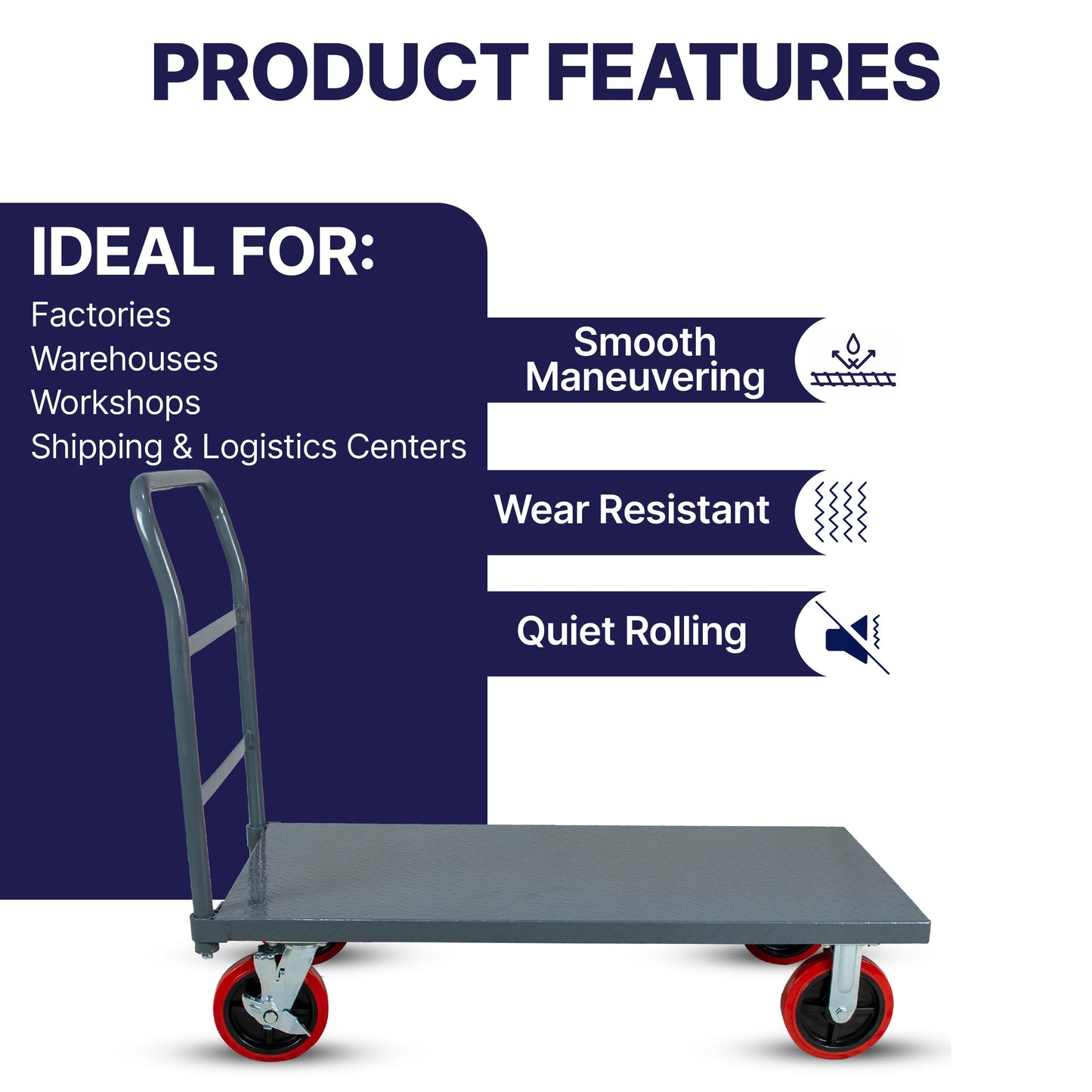 5Seconds Flatbed Platform Cart 3300LB Industrial Dolly Heavy Duty 48” x 24” Platform Hand Push Truck Super Heavy Duty Diamond Plate Flatbed Cart 8'' Swivel Wheels with Lock