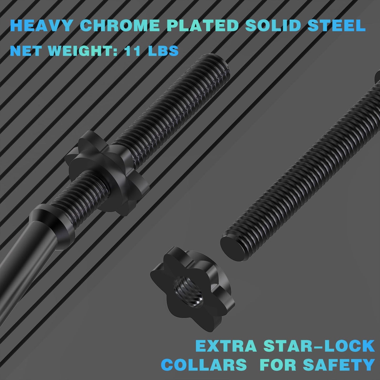47" EZ Curl Bar 1 Inch Standard Barbell Bar for Hip Thrusts Squats Lunges for Gym and Home, 1-inch Curling Bars for Weight Lifting with 2 Star Collars (300lb Weight Capacity)