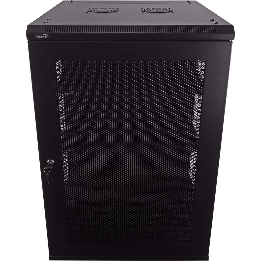 Navepoint 18U Deluxe IT Wallmount Cabinet Enclosure 19-Inch Server Network Rack with Locking Perforated Door 24-Inches Deep Black with/Shelves