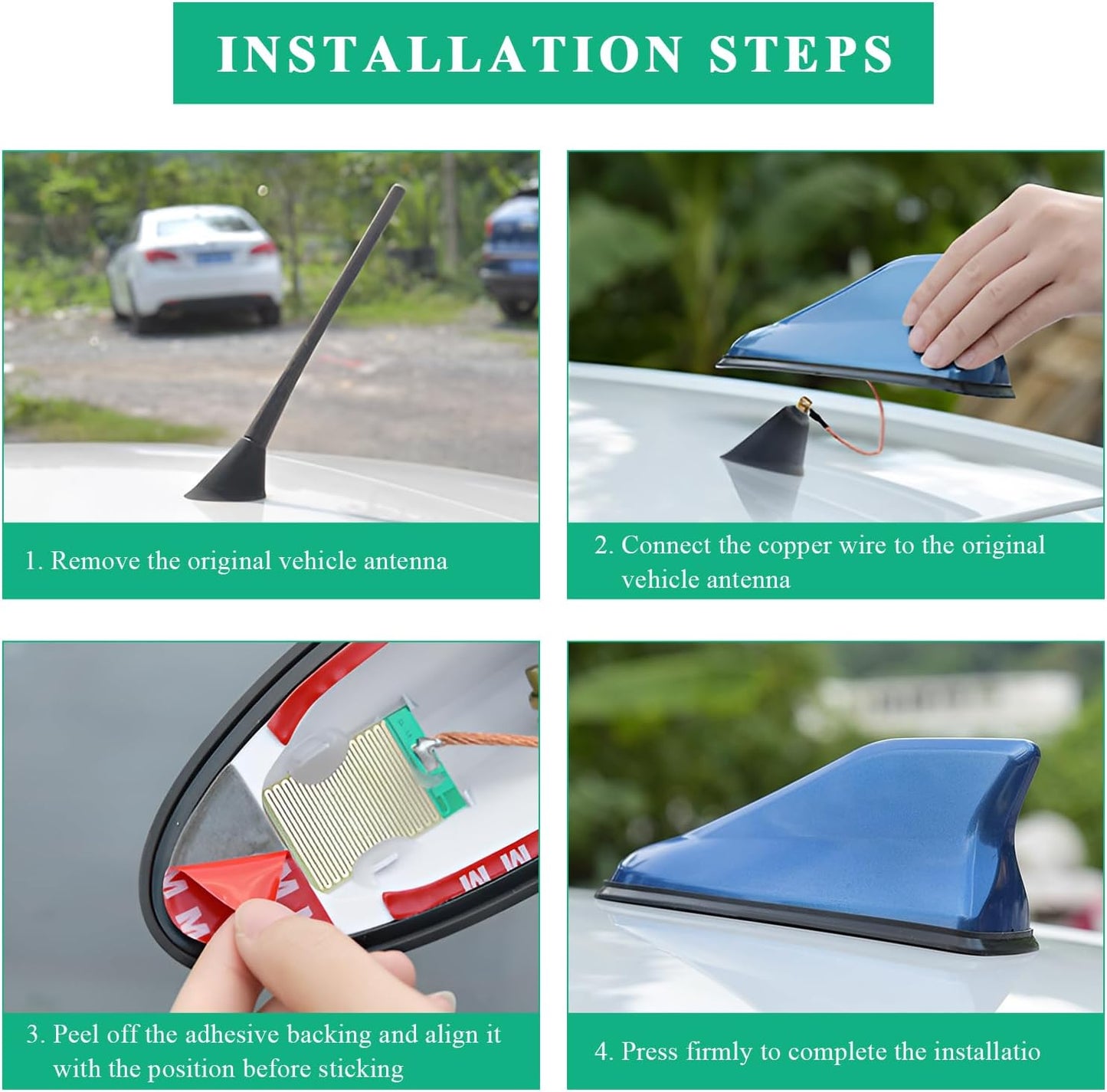 Sbulhia Shark Fin Antenna Cover for Car, Auto AM/FM Radio Signal Base Top Roof Aerial Cover with Adhesive Tape