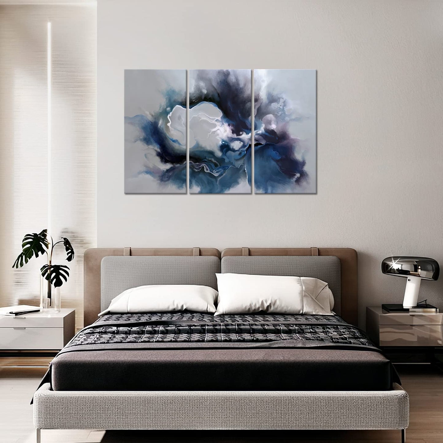Blue and Grey Wall Art-Abstract Picture 3 Piece Canvas Print Wall Painting Modern Artwork Canvas Wall Art for Living Room Home Office Décor