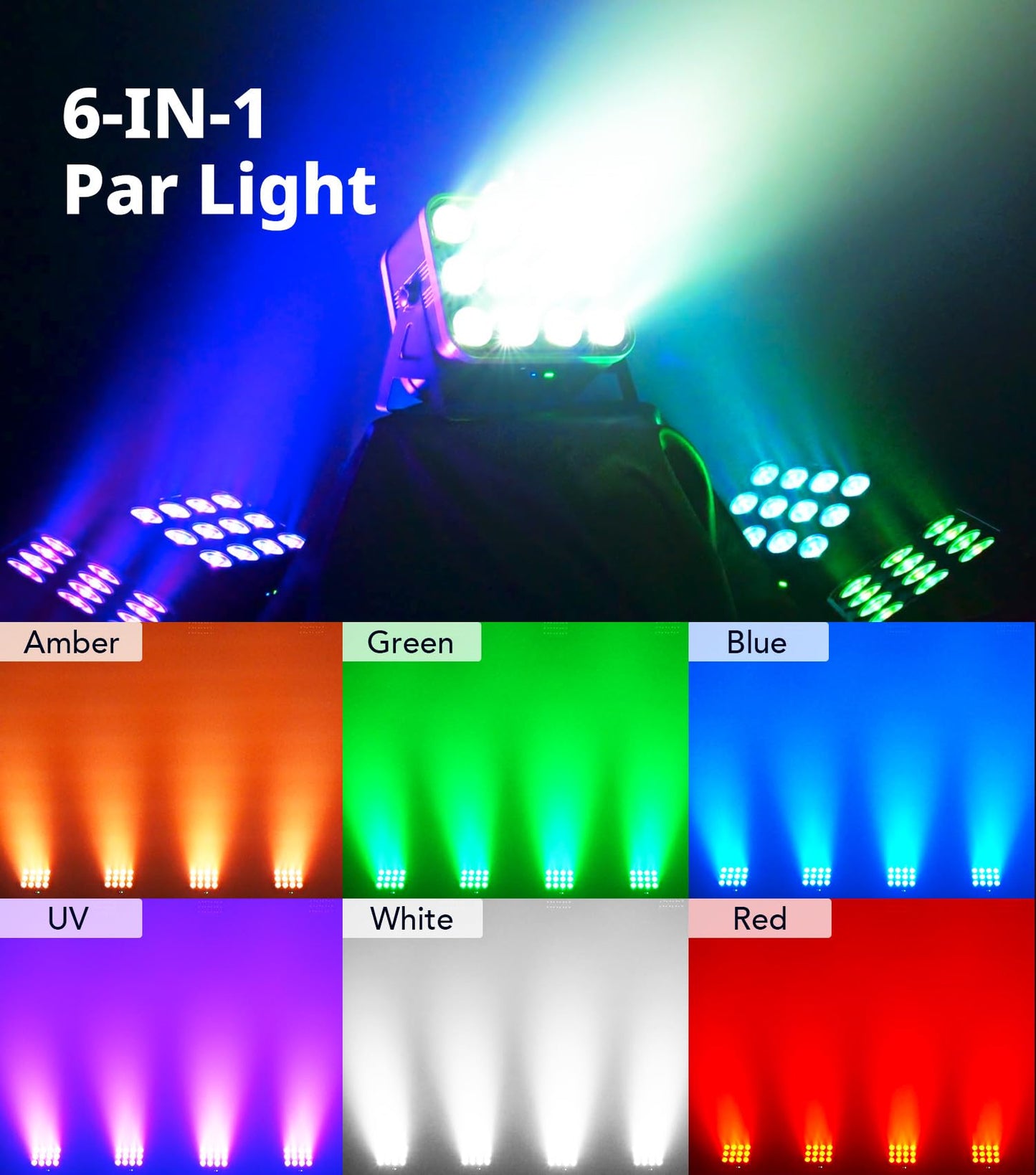 KeoBin 12x16W Rechargeable Par Lights, 8-Hr Battery Powered Uplights with DMX512/APP/Remote Control, RGBWA+UV Stage Lighting for DJ Shows, Party, Events