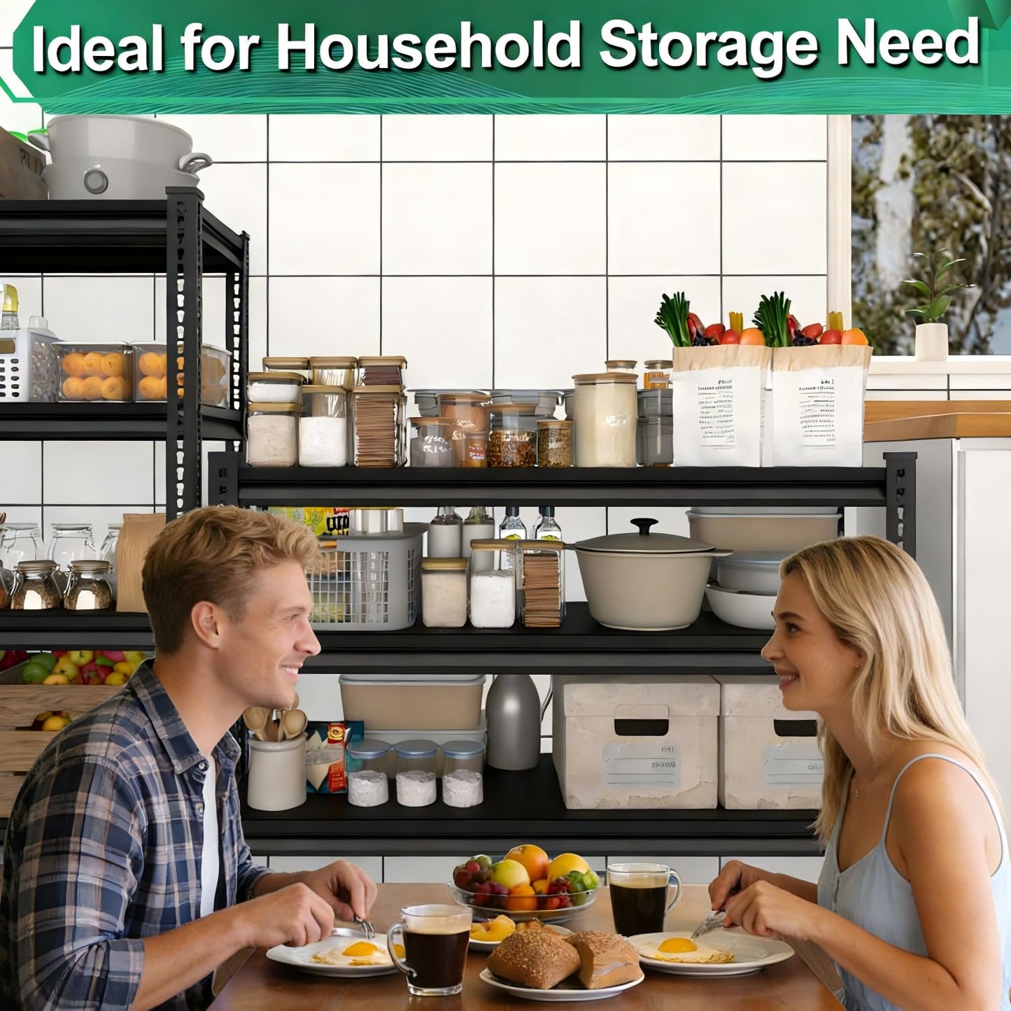 SUPPNEED Metal Storage Garage Shelving: 48'' Wide 2,000Lbs Freestanding Utility Shelves, Adjustable Heavy Duty Rack Units 4 Tier Black 48" W x 16" D x 66" H