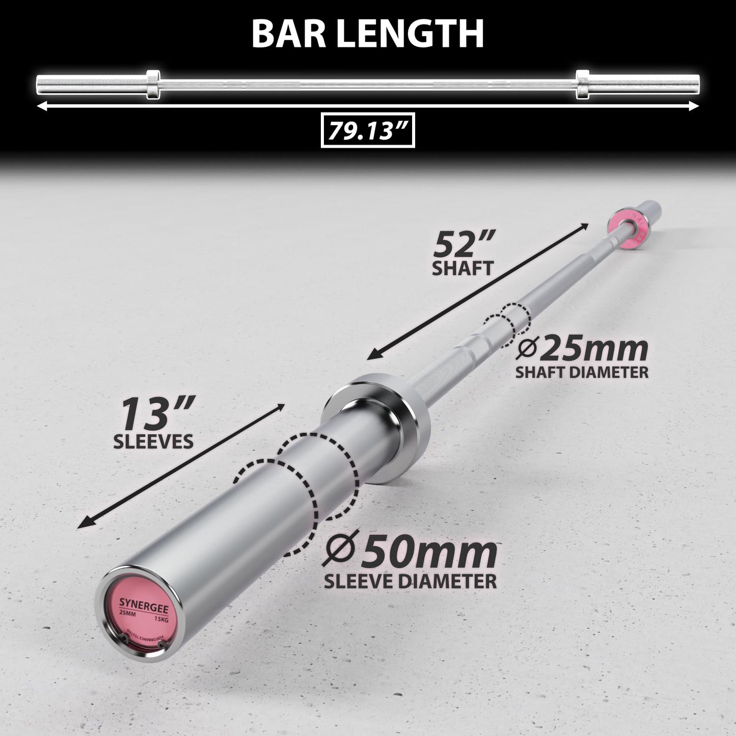 Synergee Regional Olympic 15kg Women’s Hard Chrome Barbell. Rated 1500lbs for Weightlifting and Powerlifting.