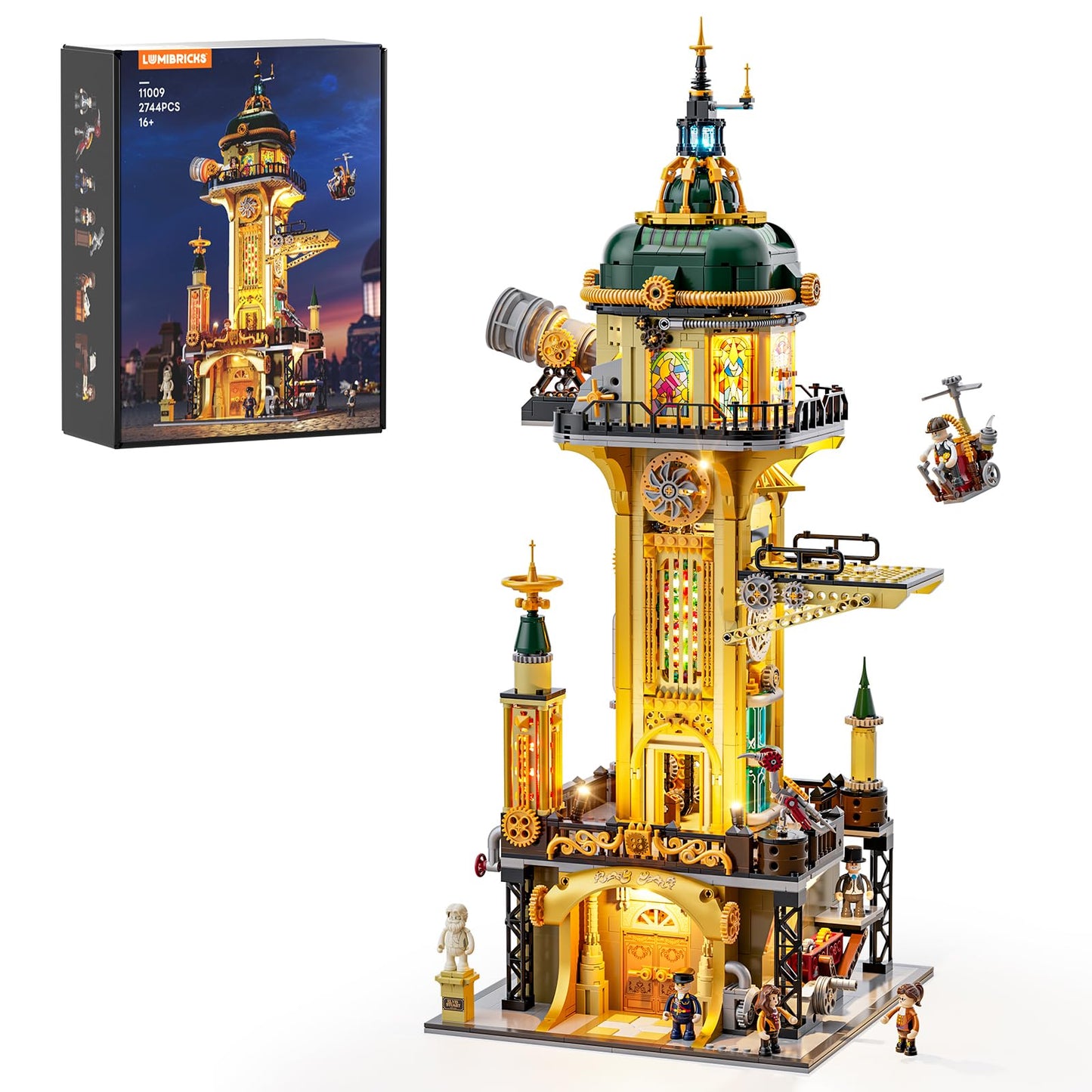 Lumibricks Steampunk Observatory Tower Lighting Building-Bricks Set - Astronomy Tower 2744 Pcs Collection Display Set for Adults and Steampunk Lovers