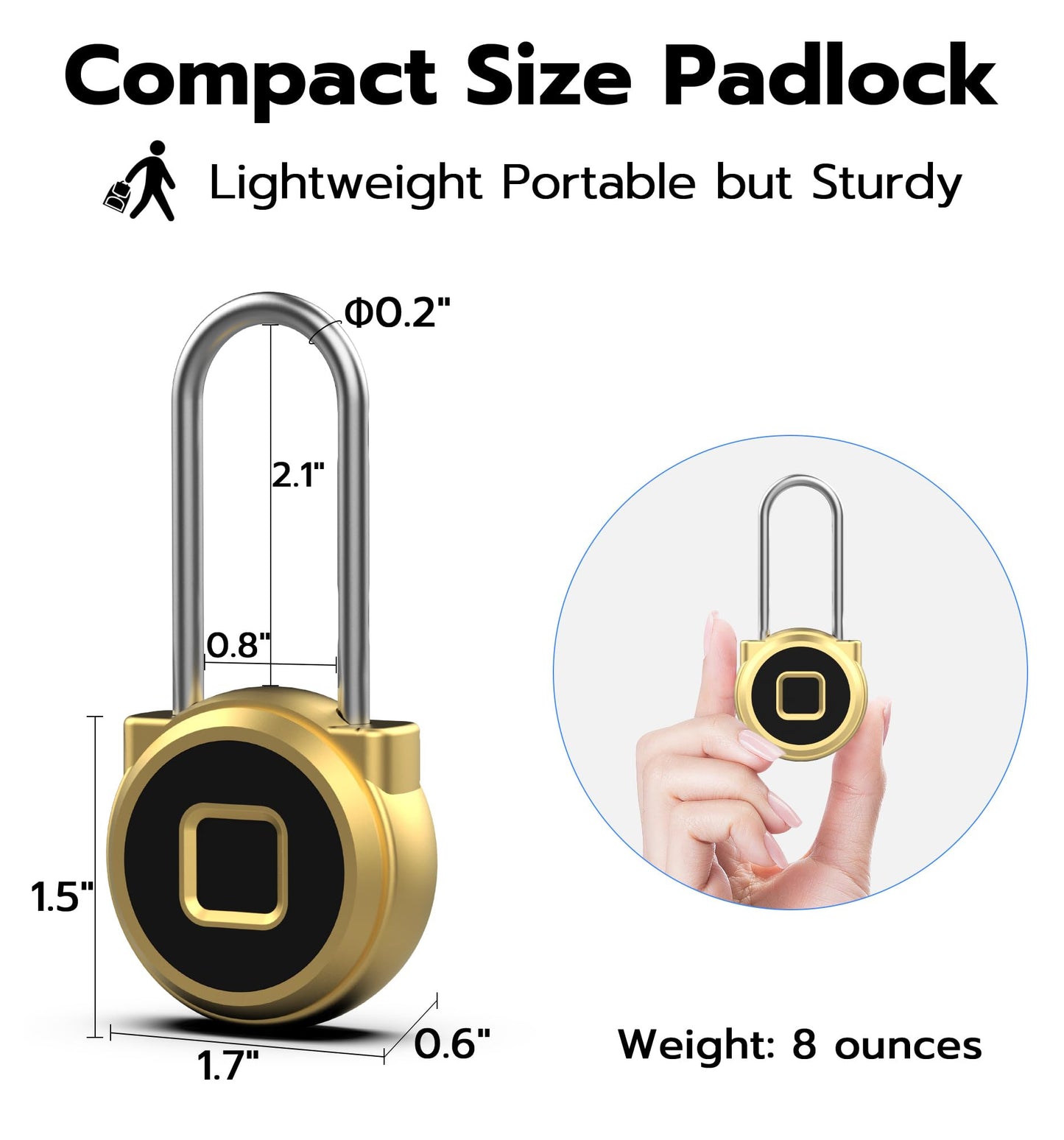 Anweller Fingerprint Gym Locker Lock, Keyless Biometric Long Shackle Small Padlock, Electronic Digital Bluetooth Smart Waterproof Pad Lock for Outdoor Fence Gate School Storage Sport Backpack Travel