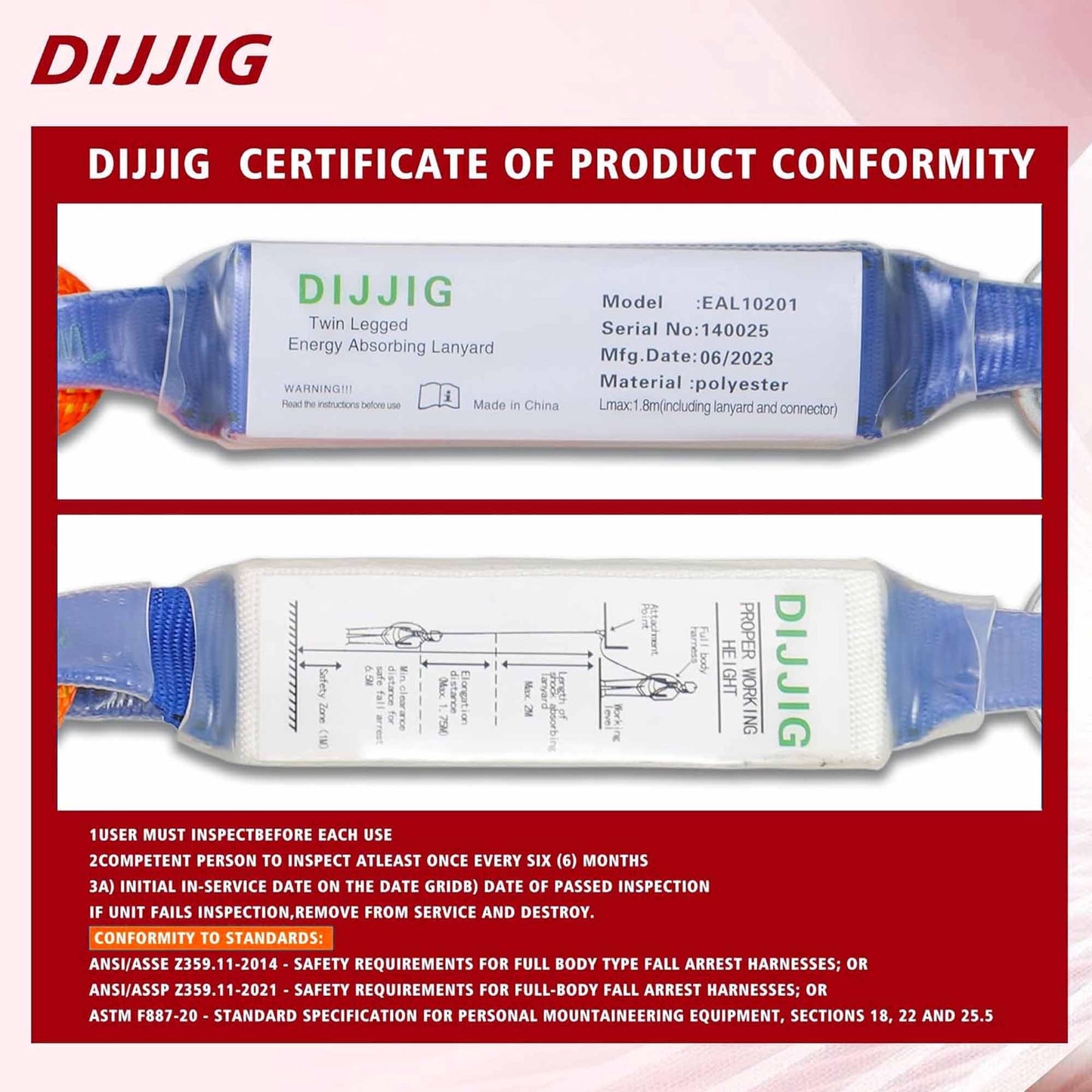 DIJJIG Fall Protection Safety Full Body Harness 5pt Adjustment Safe Comfortable Construction Positioning Harness Extra Long Thick Leg Back Padded Push-Button Quick-Lock Buckles OSHA and ANSI compliant