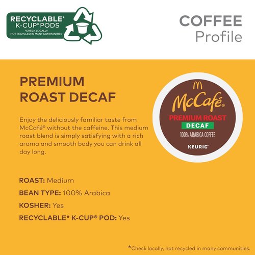 McCafe Premium Roast Decaf Coffee - Single Serve K-Cup Pods, 96 Count (4 Packs of 24)